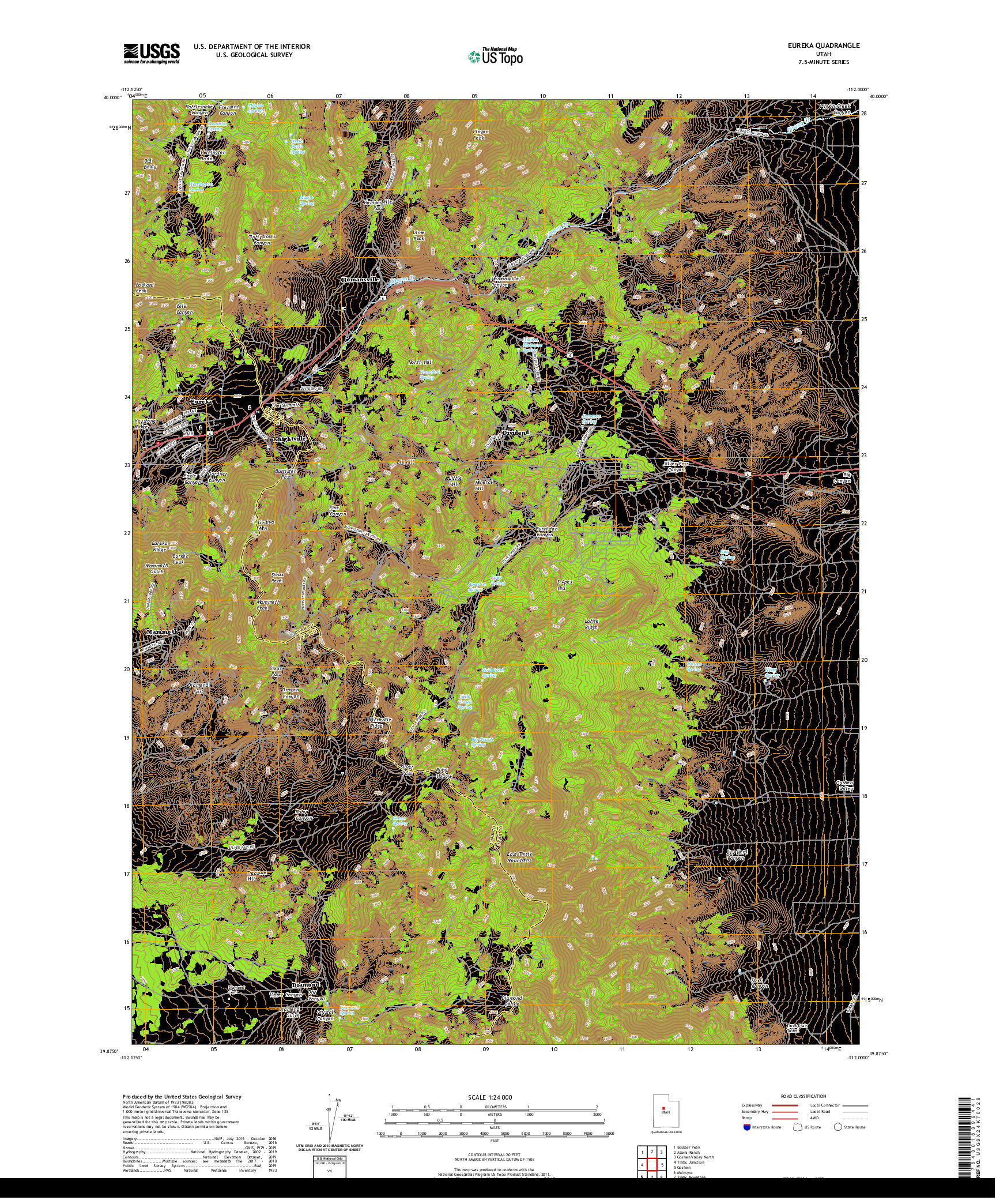 USGS US TOPO 7.5-MINUTE MAP FOR EUREKA, UT 2020