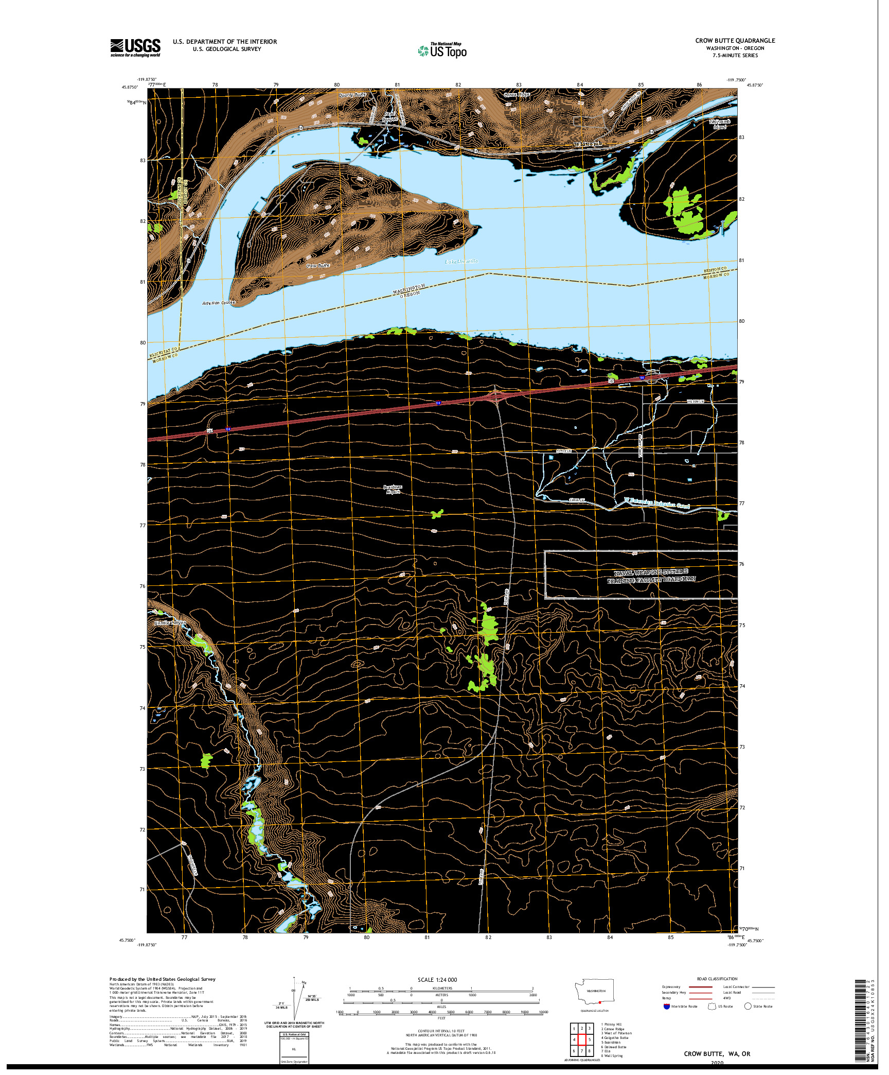 USGS US TOPO 7.5-MINUTE MAP FOR CROW BUTTE, WA,OR 2020