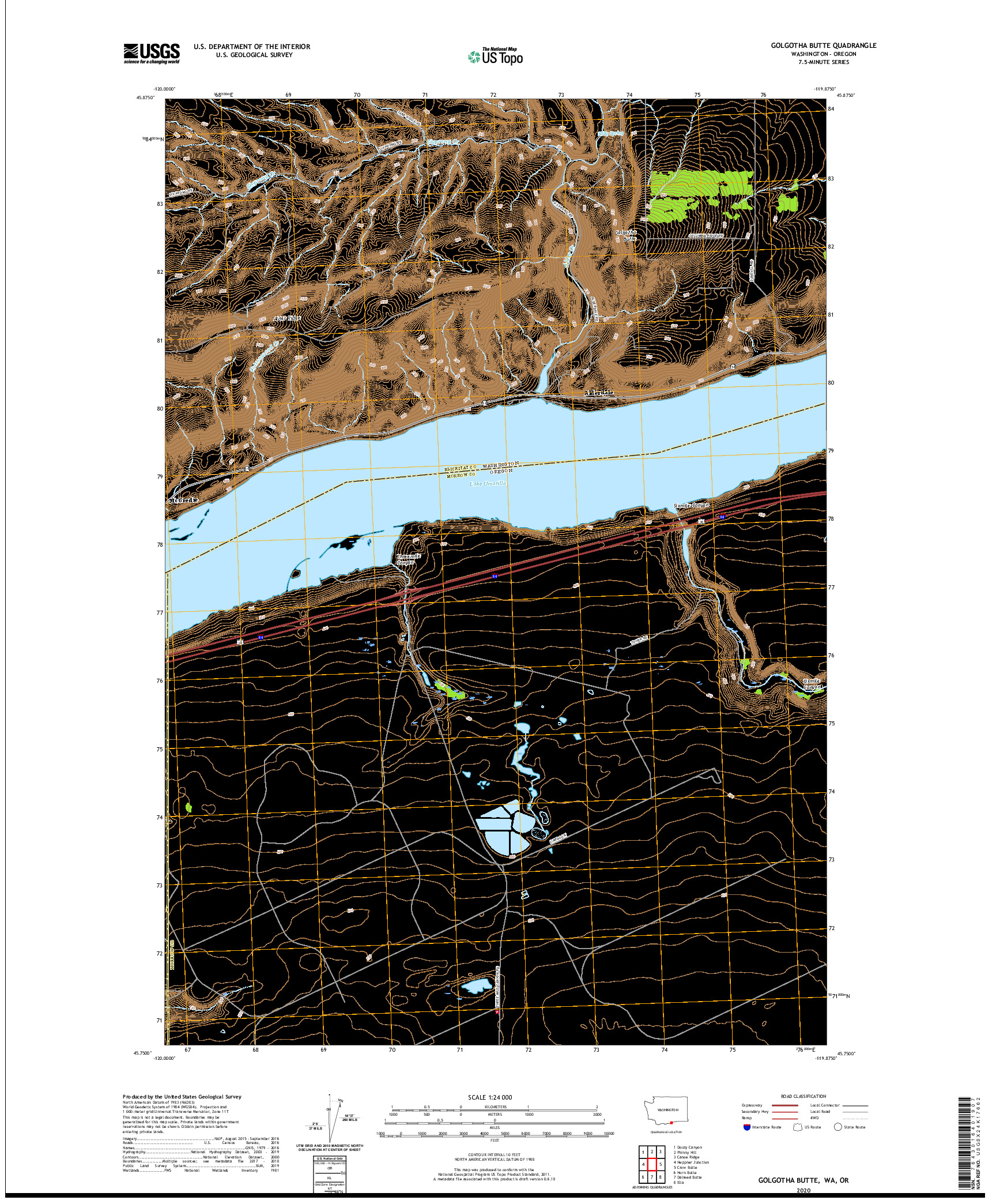 USGS US TOPO 7.5-MINUTE MAP FOR GOLGOTHA BUTTE, WA,OR 2020