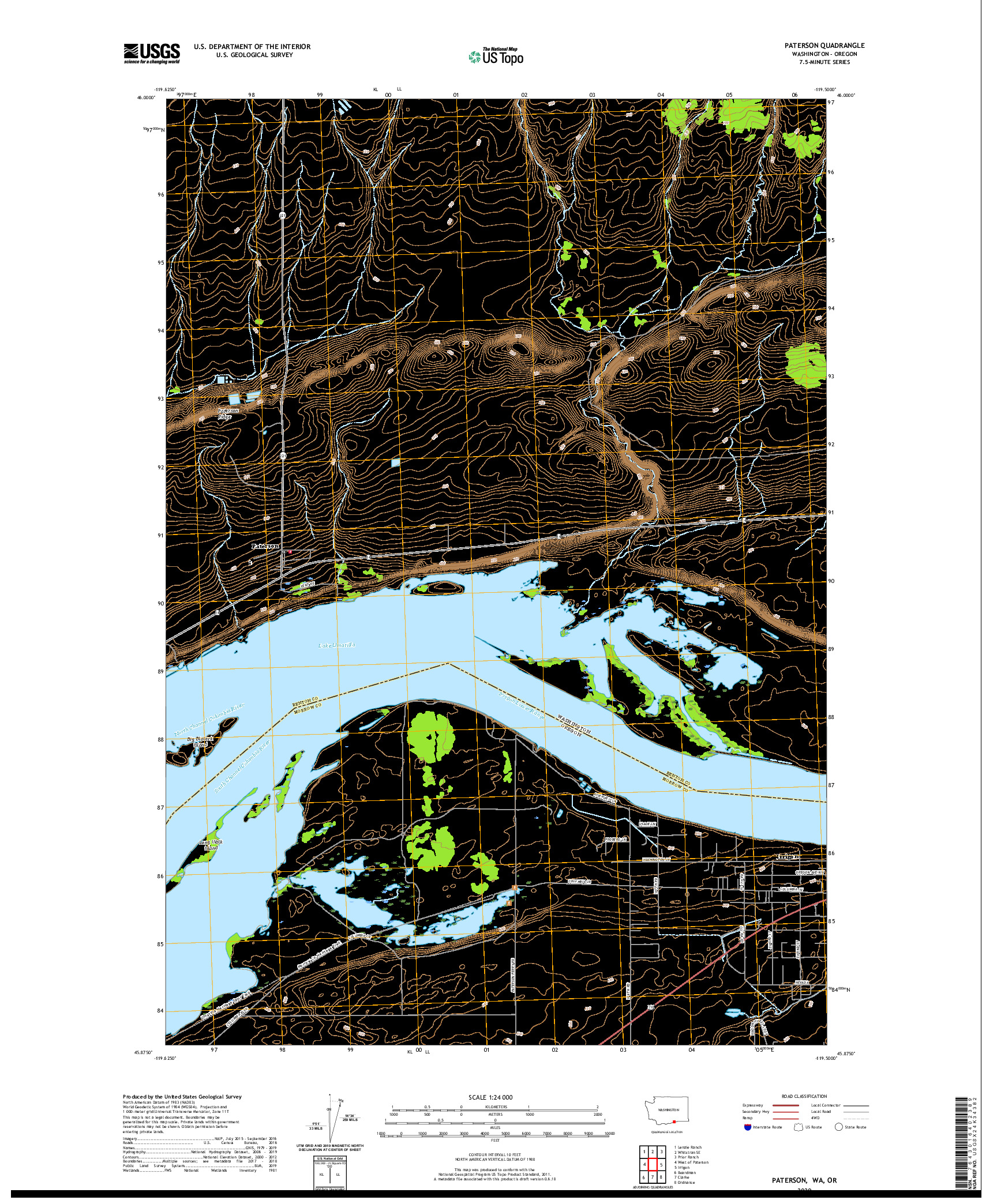 USGS US TOPO 7.5-MINUTE MAP FOR PATERSON, WA,OR 2020