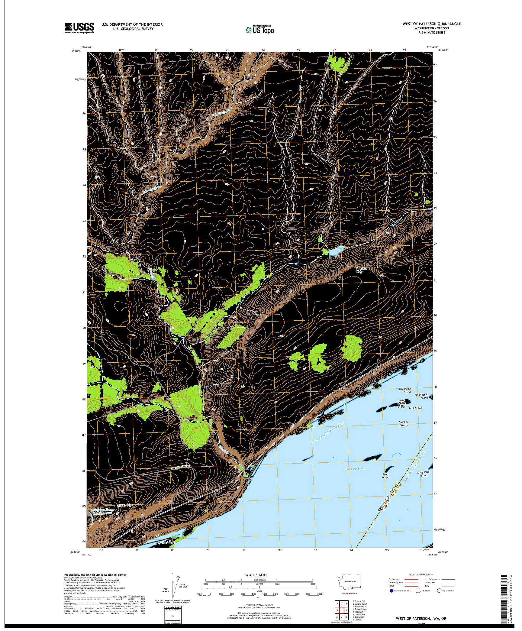 USGS US TOPO 7.5-MINUTE MAP FOR WEST OF PATERSON, WA,OR 2020