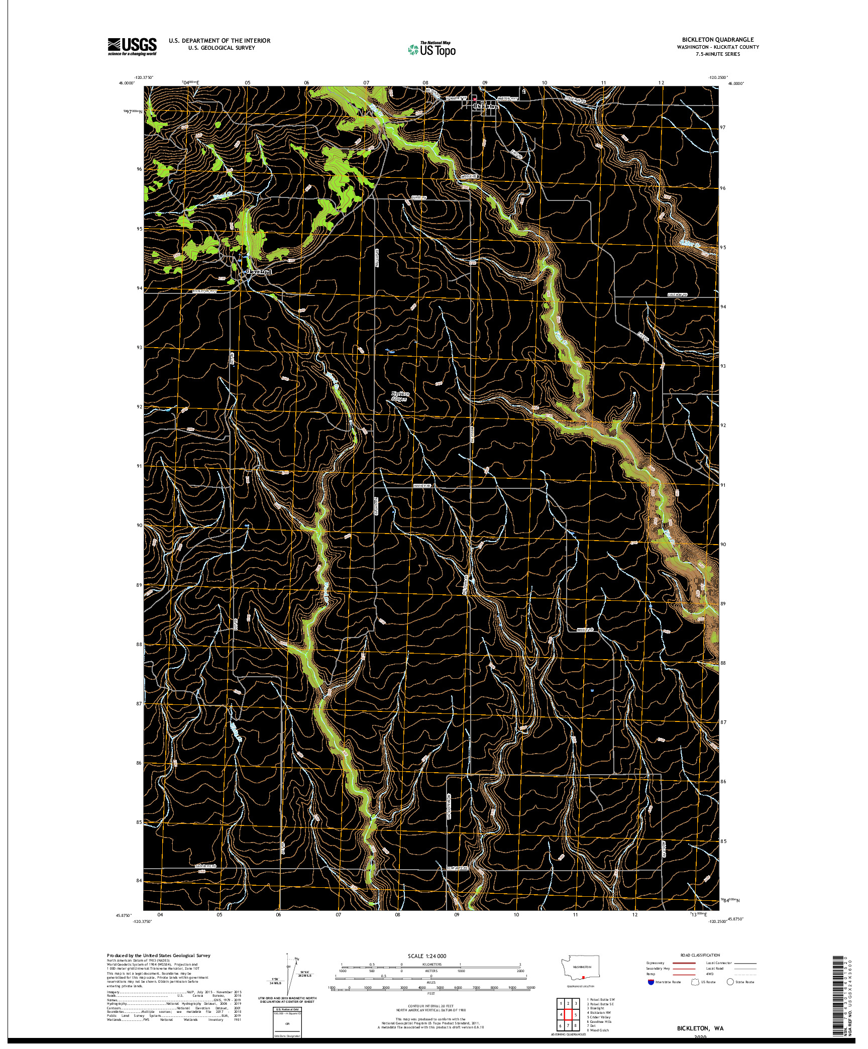 USGS US TOPO 7.5-MINUTE MAP FOR BICKLETON, WA 2020