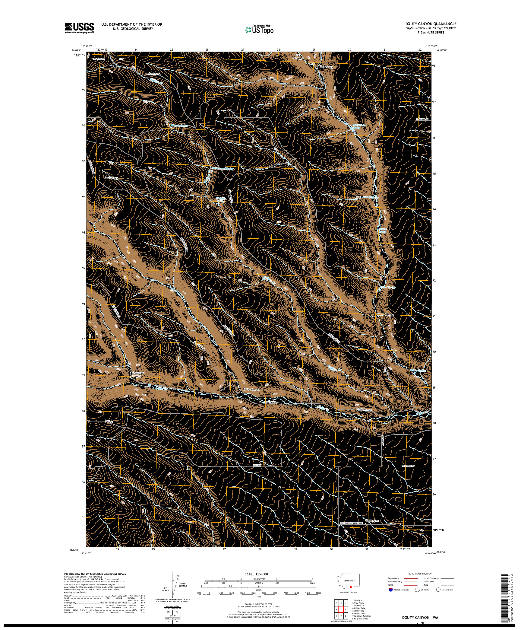 USGS US TOPO 7.5-MINUTE MAP FOR DOUTY CANYON, WA 2020