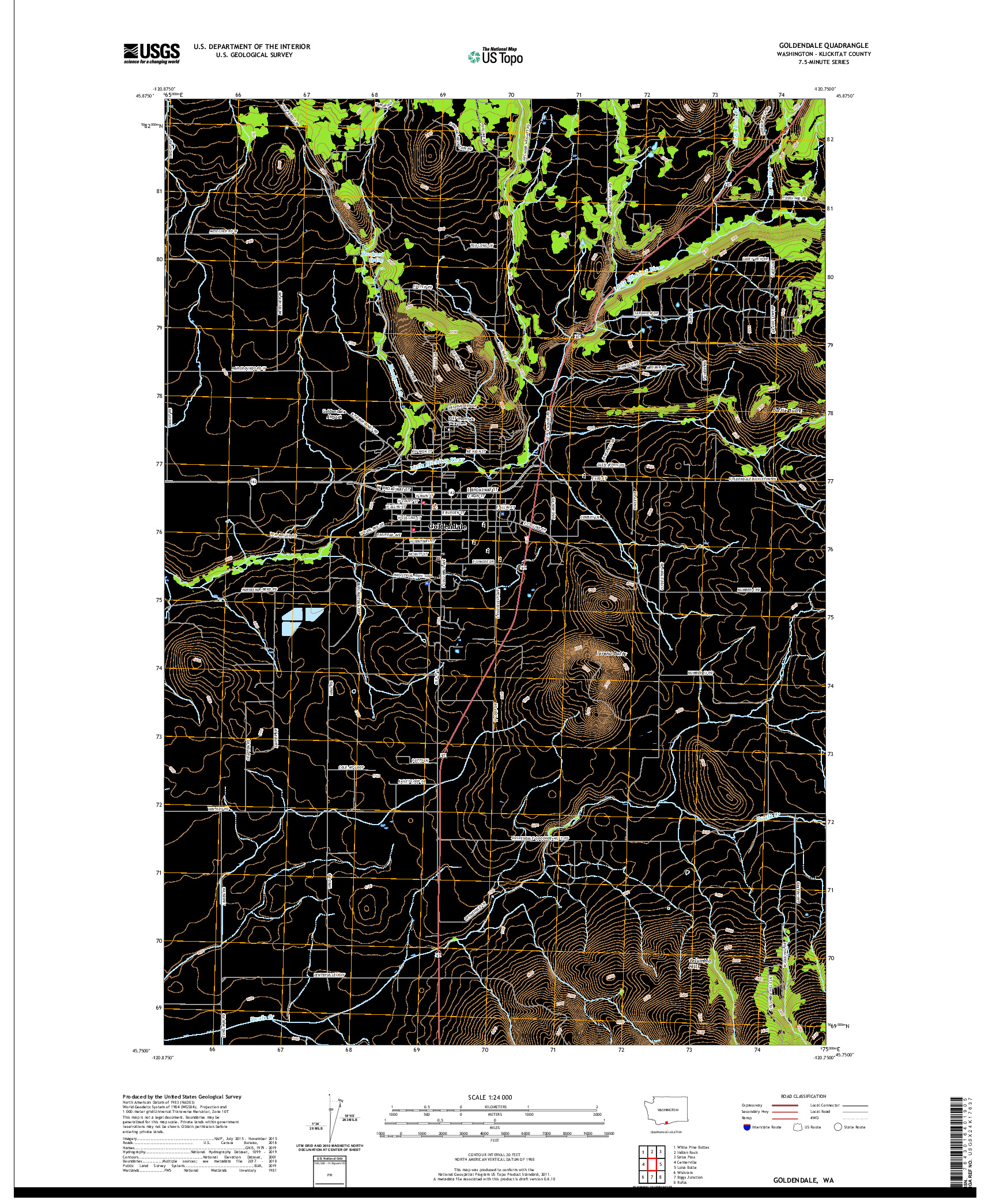 USGS US TOPO 7.5-MINUTE MAP FOR GOLDENDALE, WA 2020