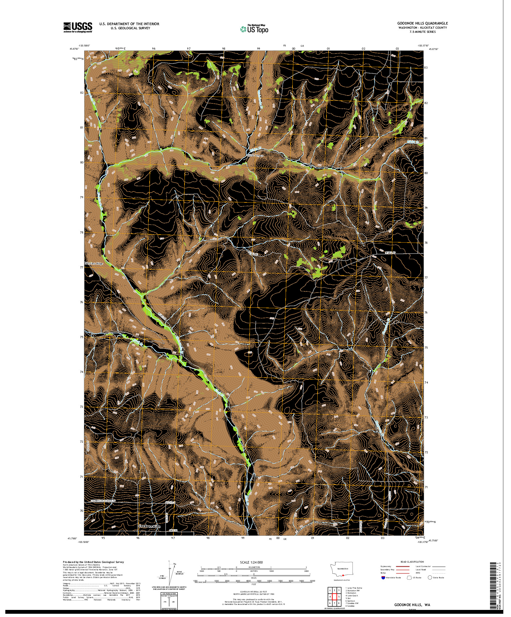 USGS US TOPO 7.5-MINUTE MAP FOR GOODNOE HILLS, WA 2020