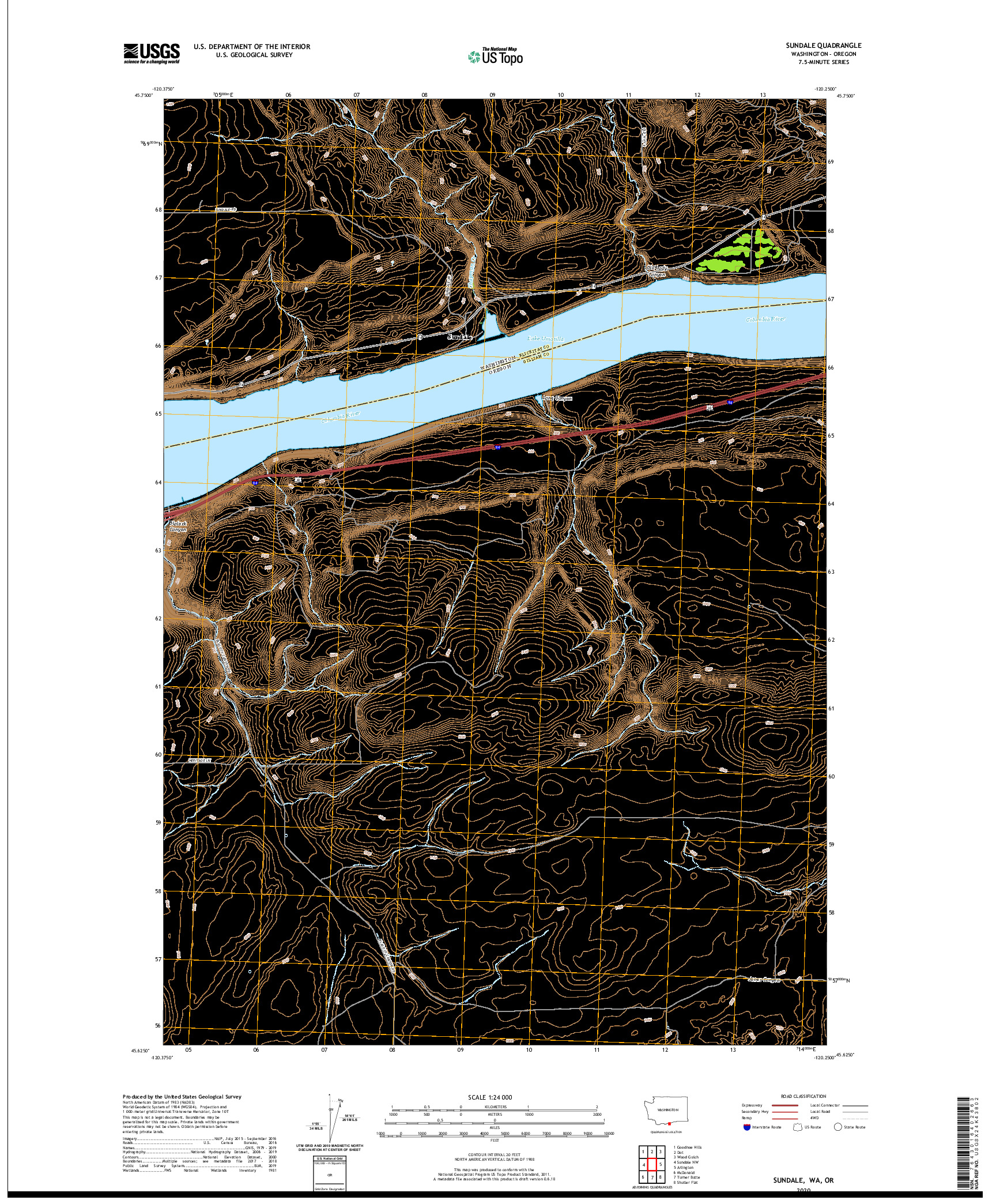 USGS US TOPO 7.5-MINUTE MAP FOR SUNDALE, WA,OR 2020