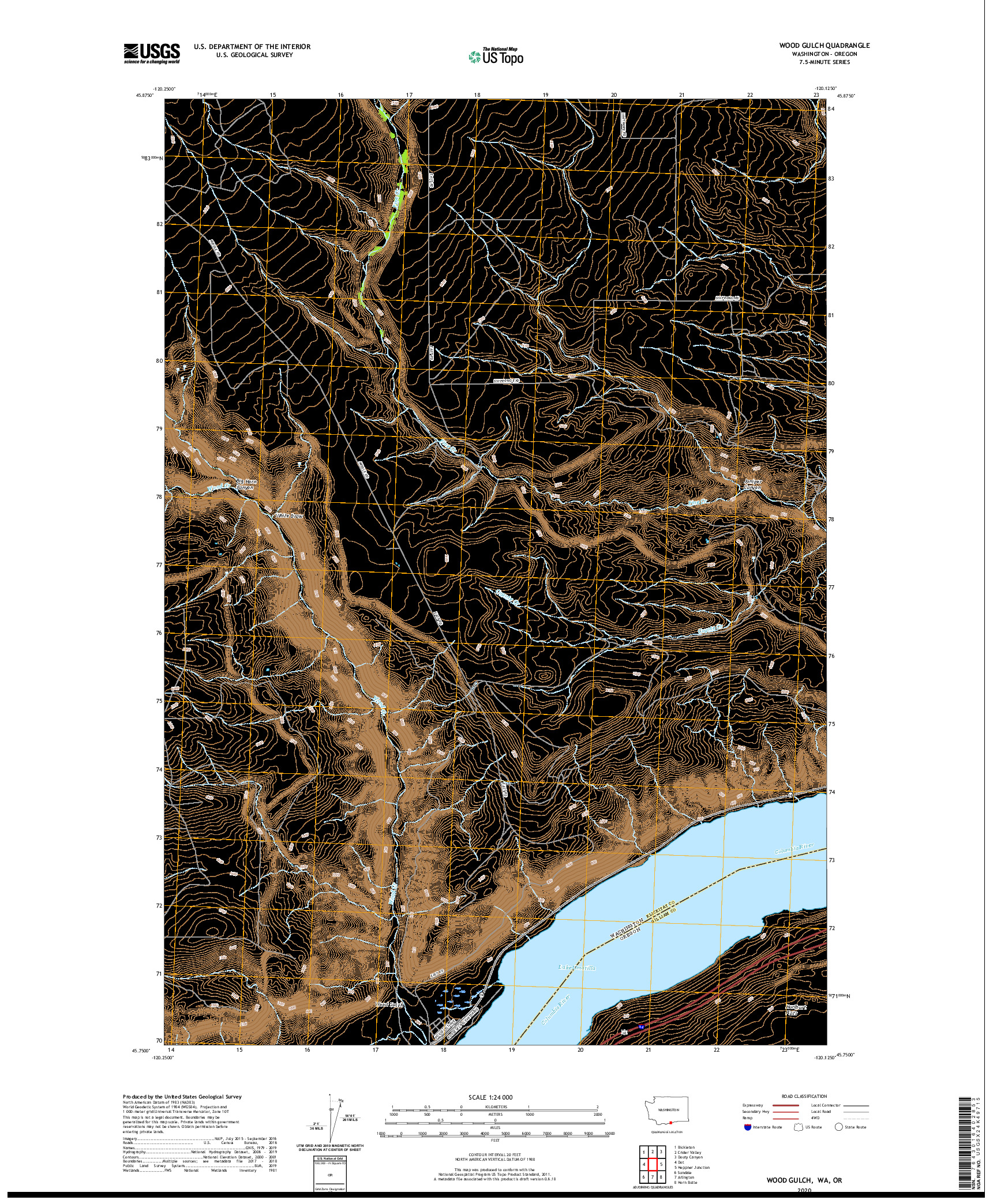 USGS US TOPO 7.5-MINUTE MAP FOR WOOD GULCH, WA,OR 2020