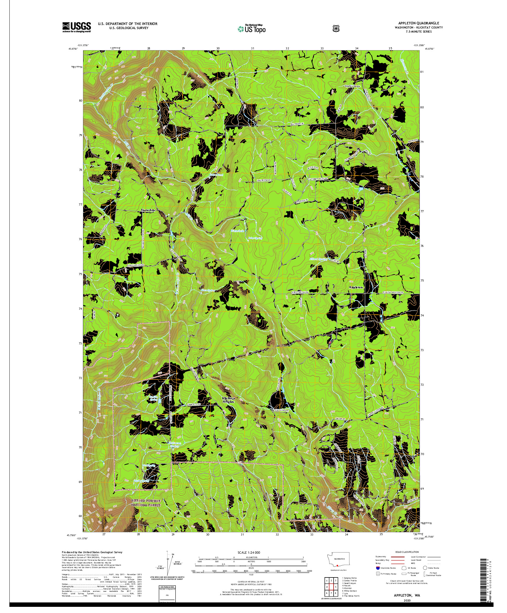 USGS US TOPO 7.5-MINUTE MAP FOR APPLETON, WA 2020