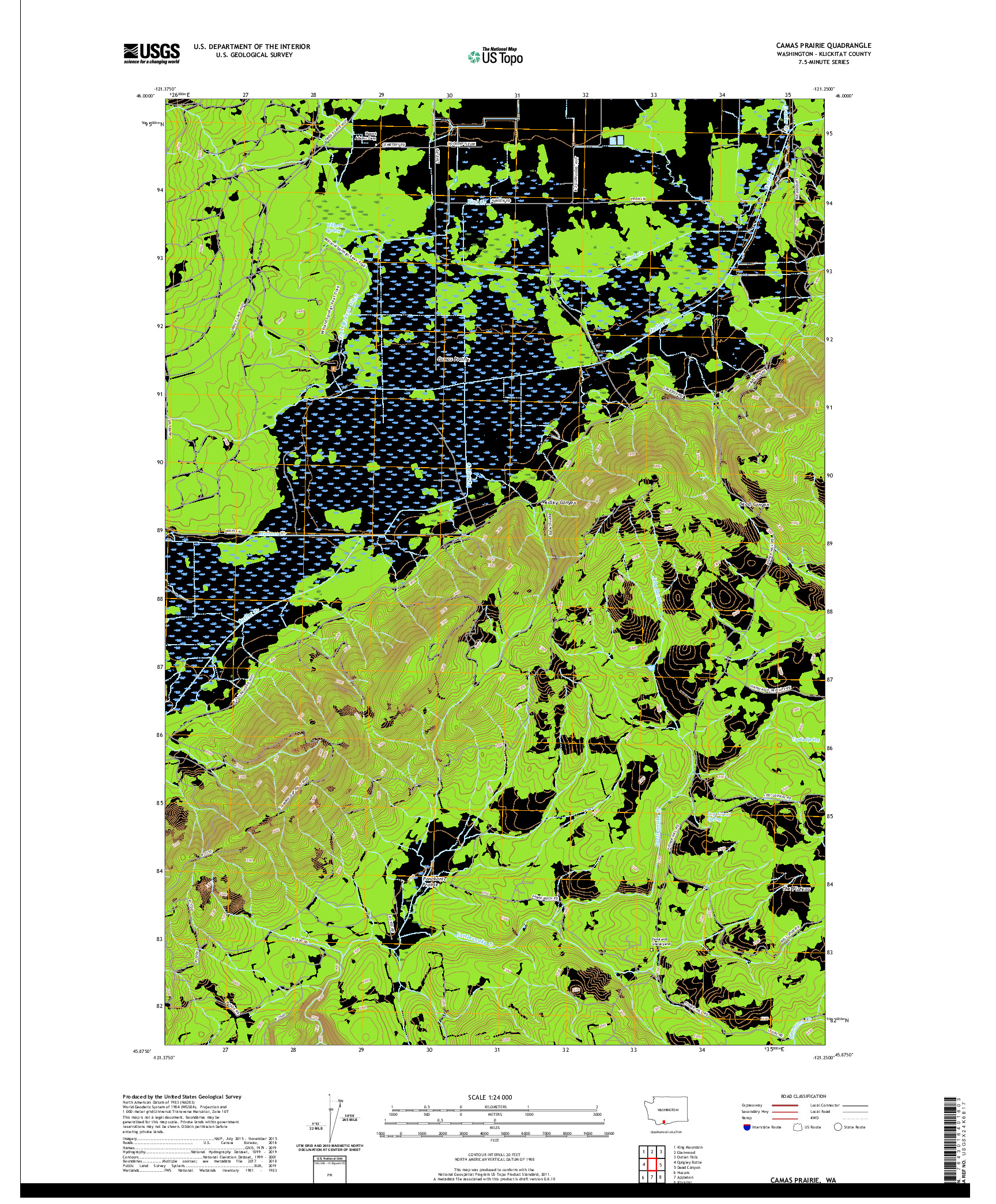 USGS US TOPO 7.5-MINUTE MAP FOR CAMAS PRAIRIE, WA 2020