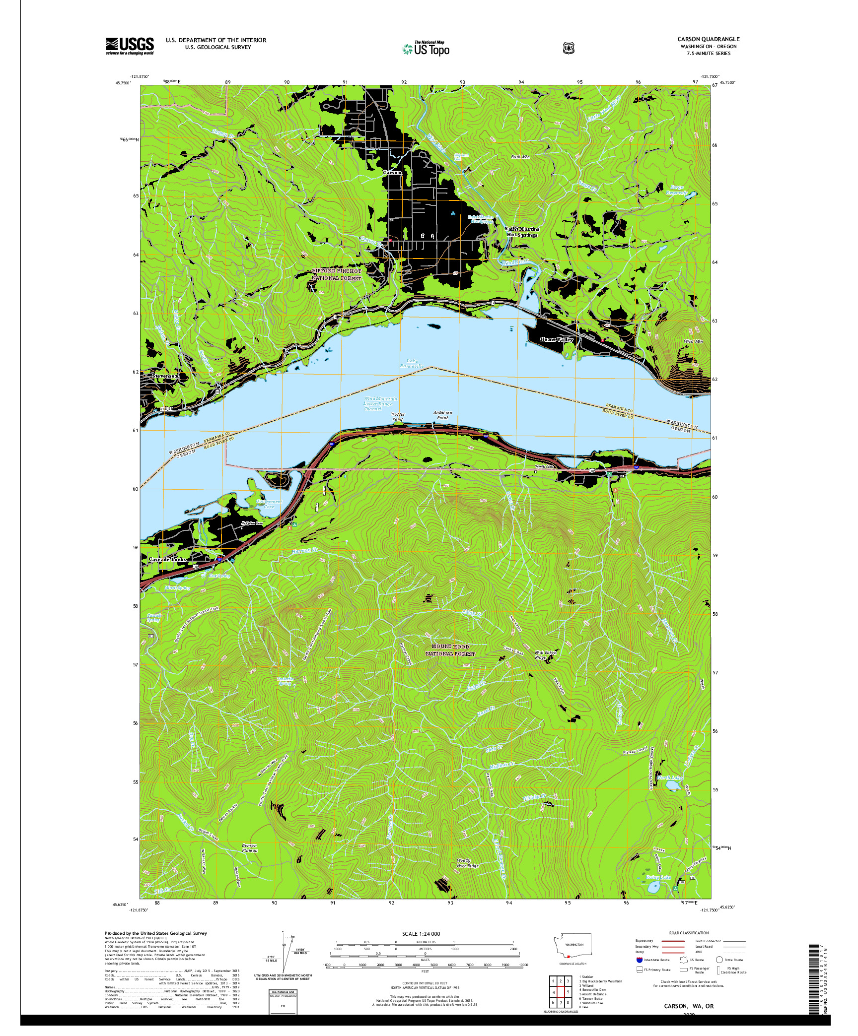 USGS US TOPO 7.5-MINUTE MAP FOR CARSON, WA,OR 2020