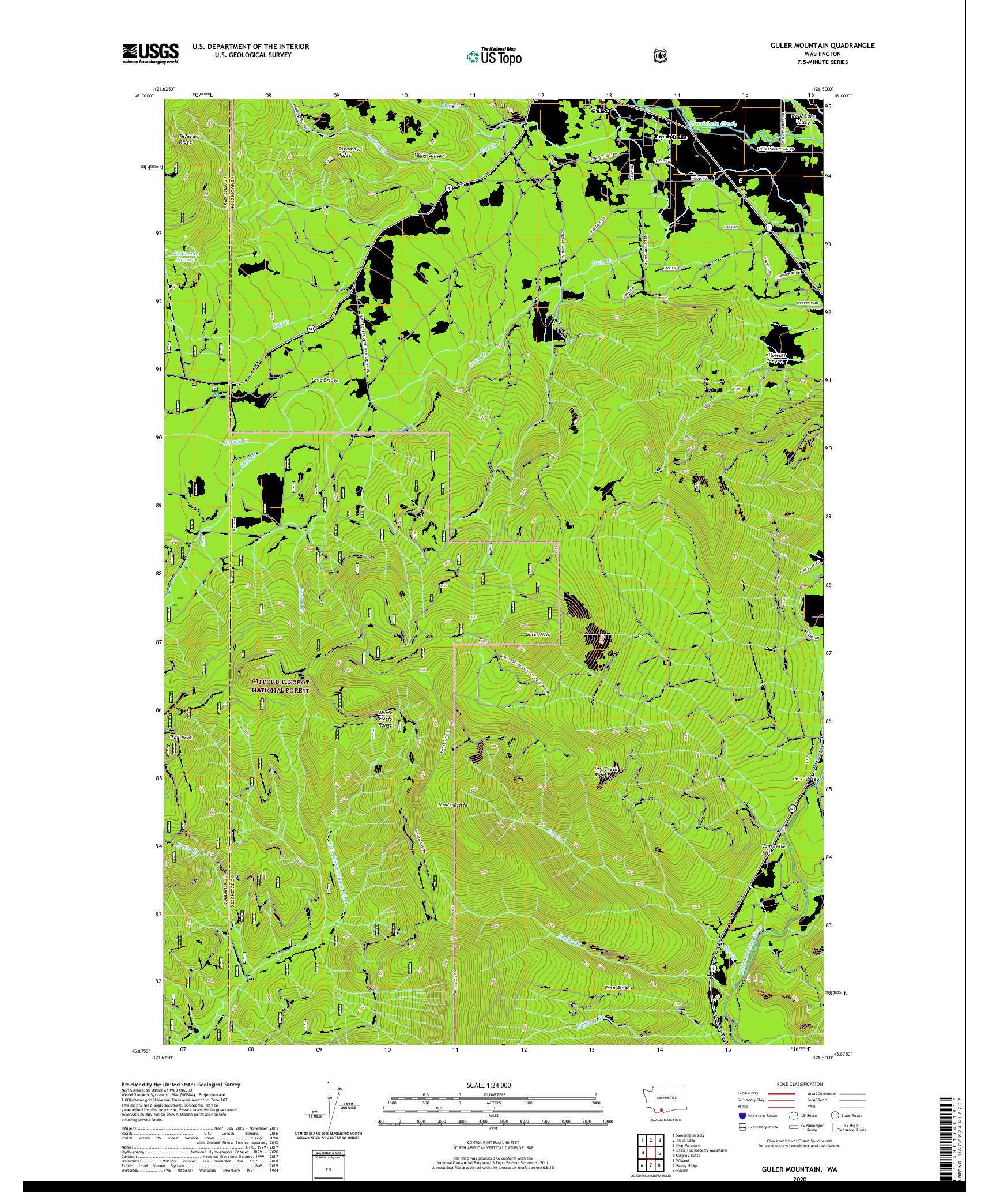 USGS US TOPO 7.5-MINUTE MAP FOR GULER MOUNTAIN, WA 2020