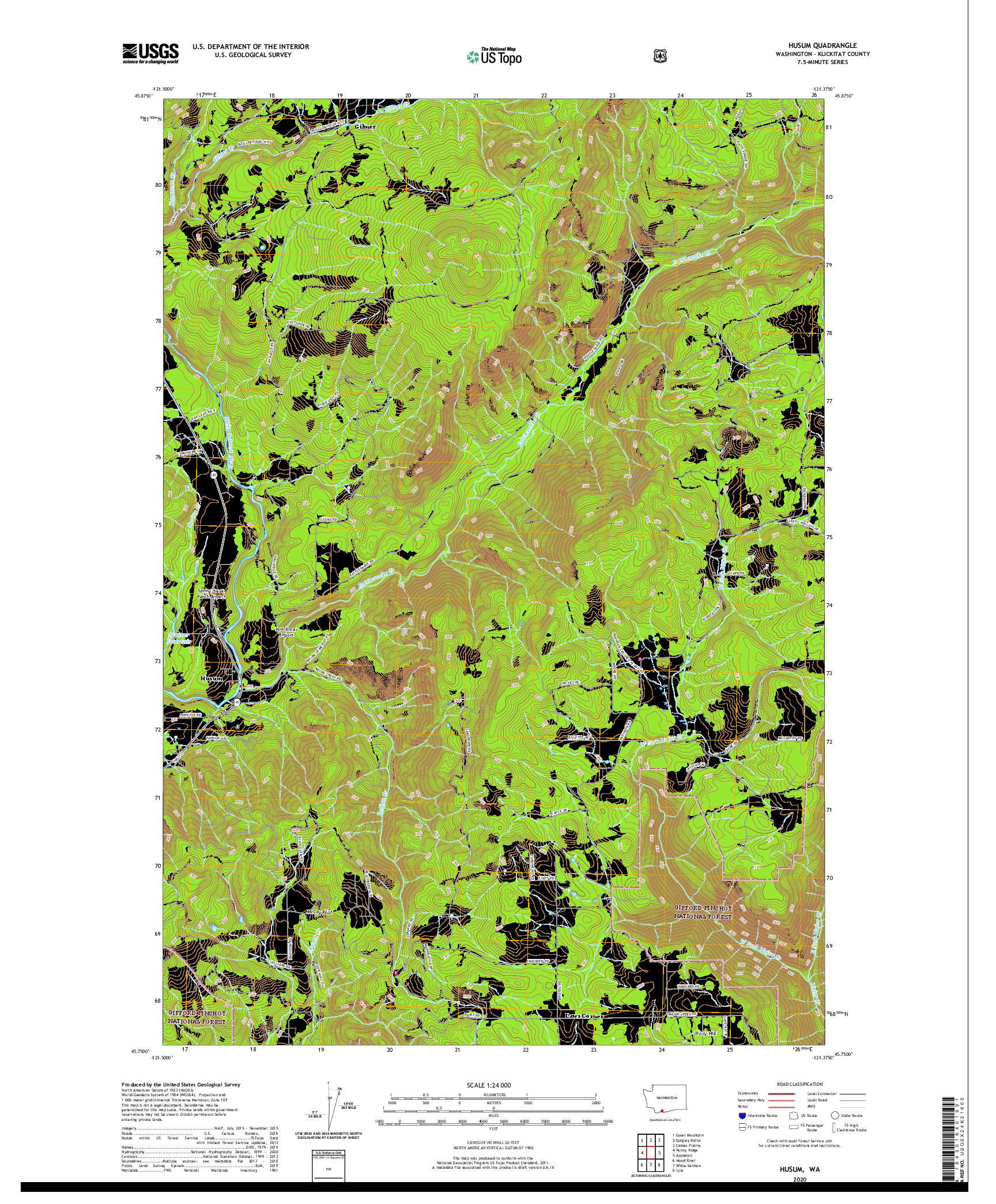 USGS US TOPO 7.5-MINUTE MAP FOR HUSUM, WA 2020