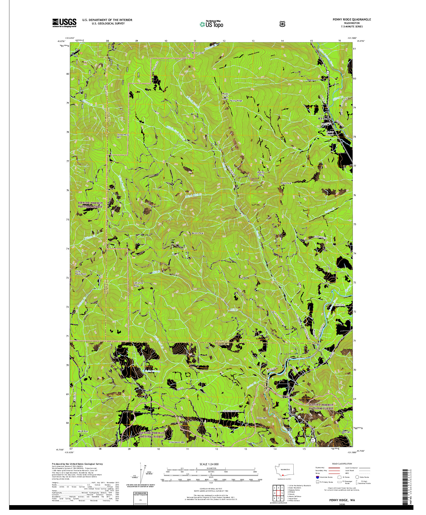 USGS US TOPO 7.5-MINUTE MAP FOR PENNY RIDGE, WA 2020