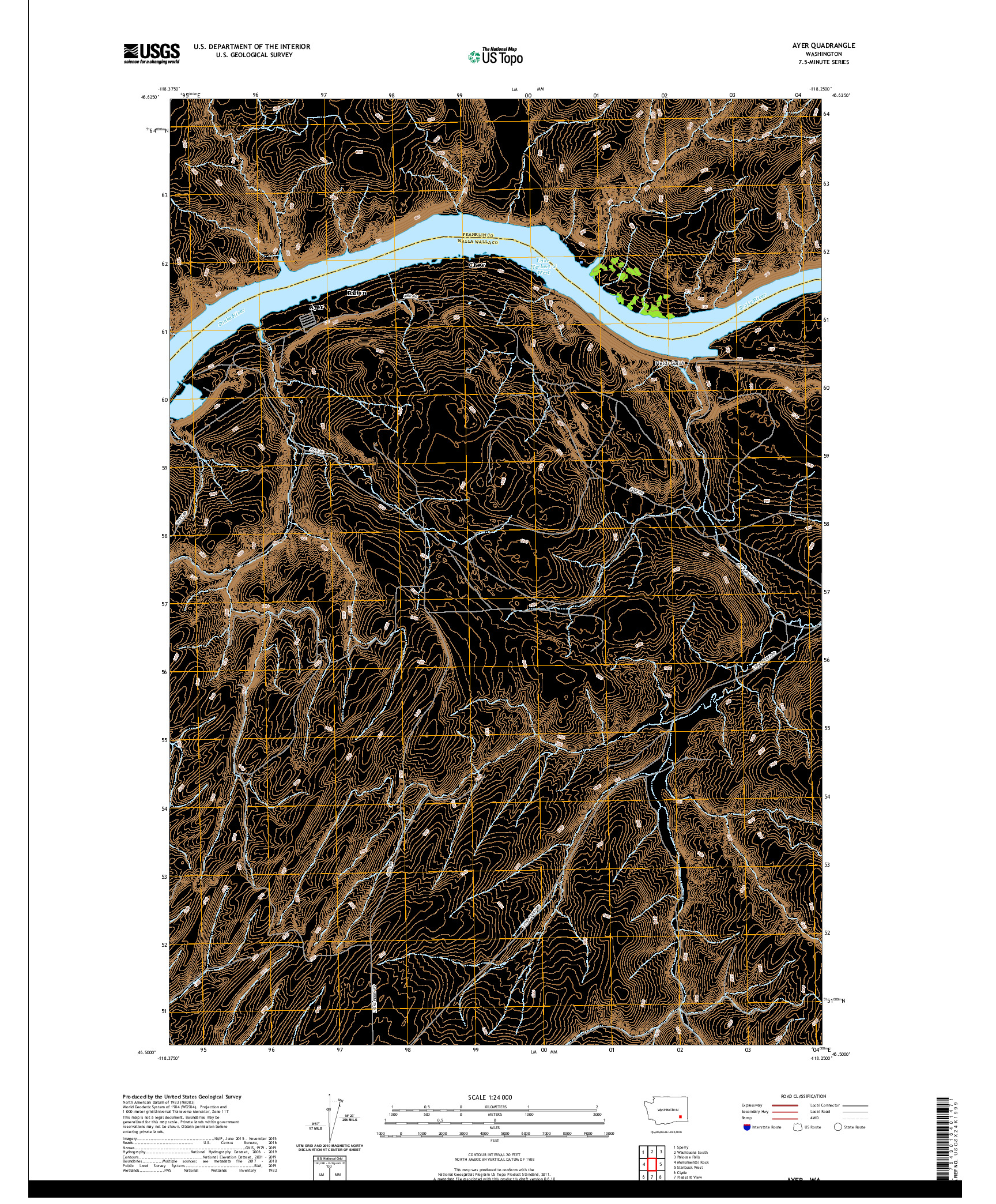 USGS US TOPO 7.5-MINUTE MAP FOR AYER, WA 2020