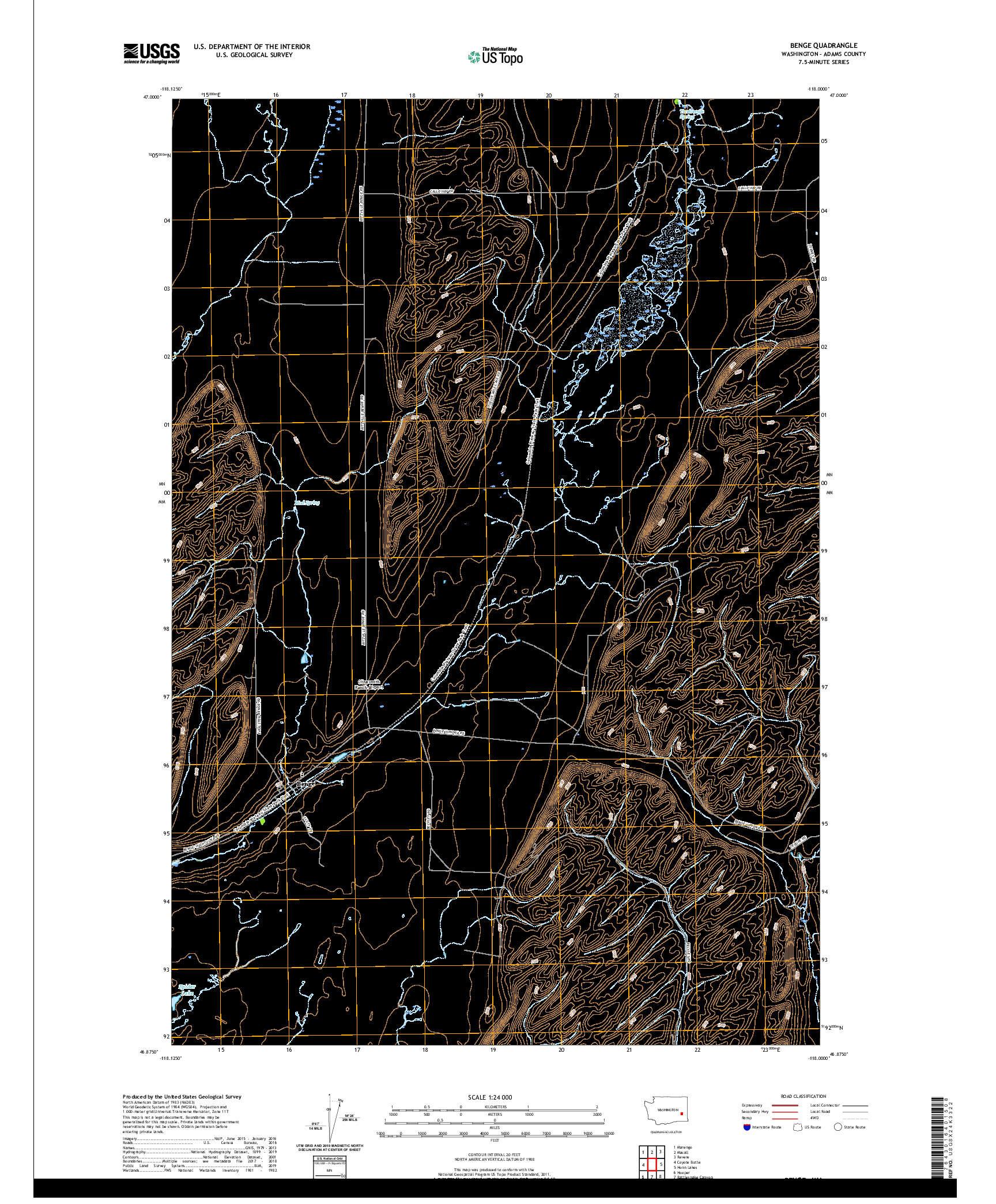 USGS US TOPO 7.5-MINUTE MAP FOR BENGE, WA 2020