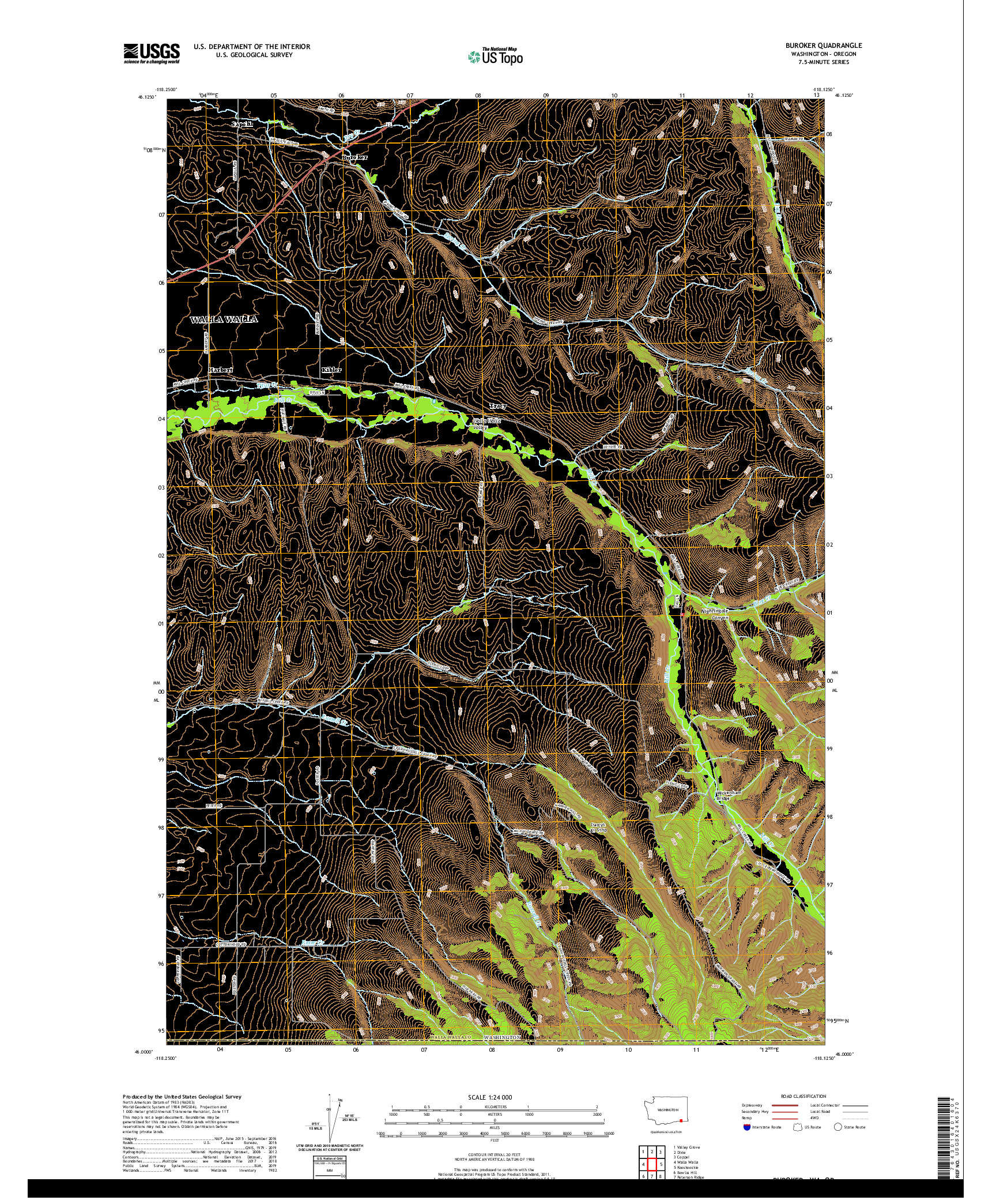 USGS US TOPO 7.5-MINUTE MAP FOR BUROKER, WA,OR 2020
