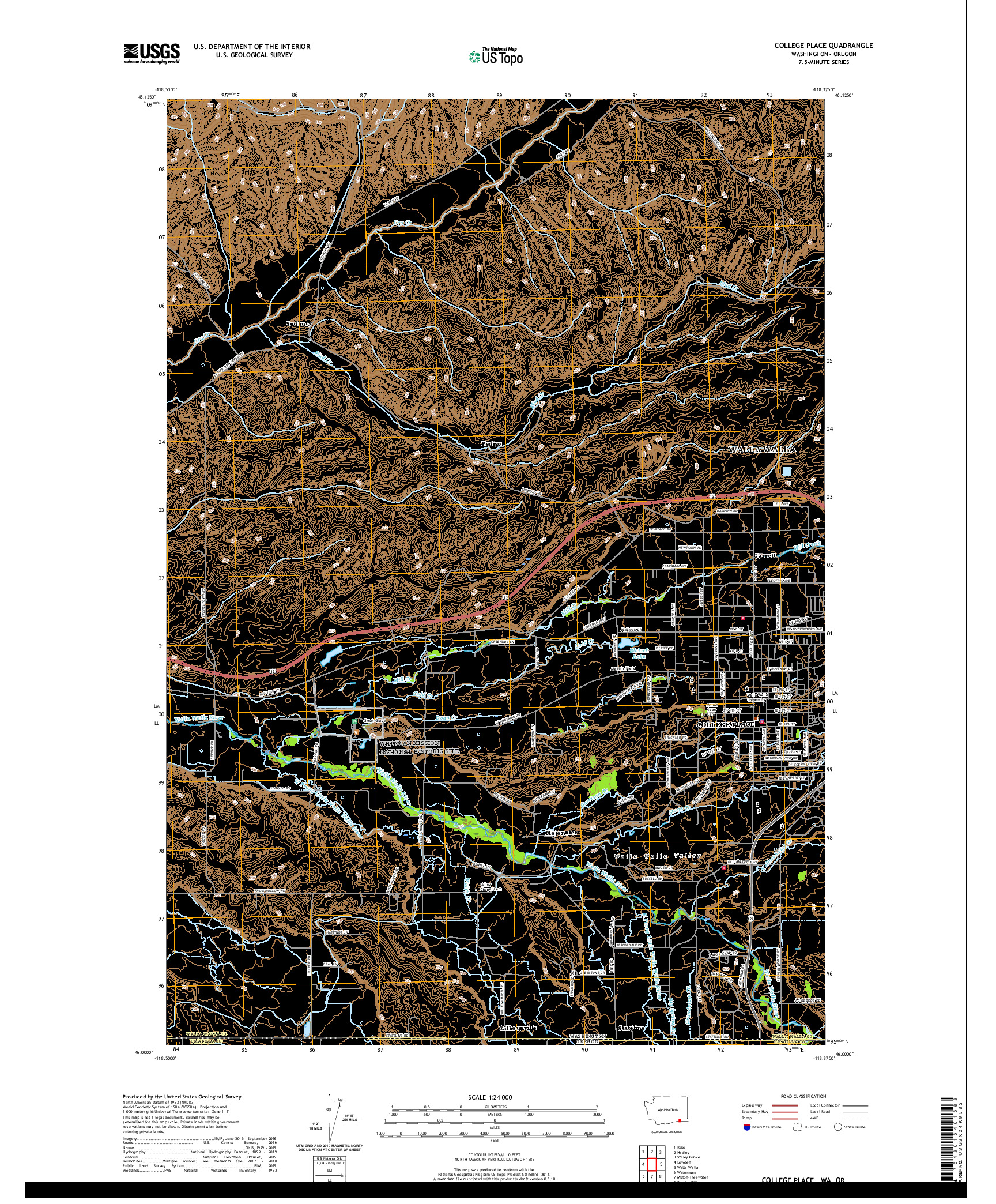 USGS US TOPO 7.5-MINUTE MAP FOR COLLEGE PLACE, WA,OR 2020