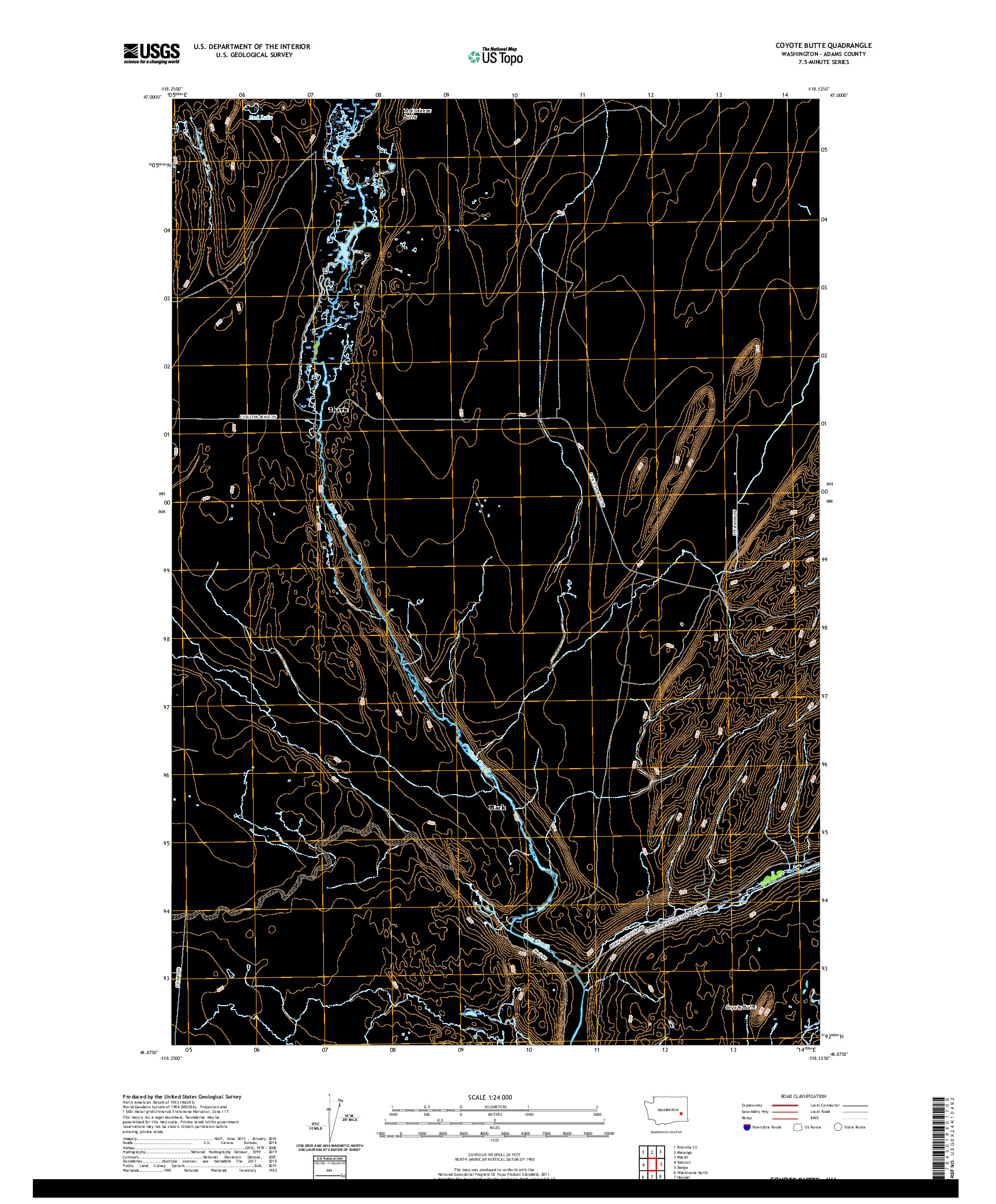 USGS US TOPO 7.5-MINUTE MAP FOR COYOTE BUTTE, WA 2020