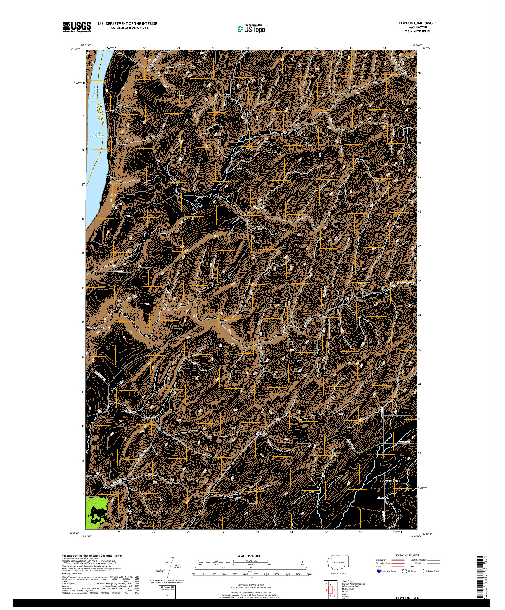 USGS US TOPO 7.5-MINUTE MAP FOR ELWOOD, WA 2020