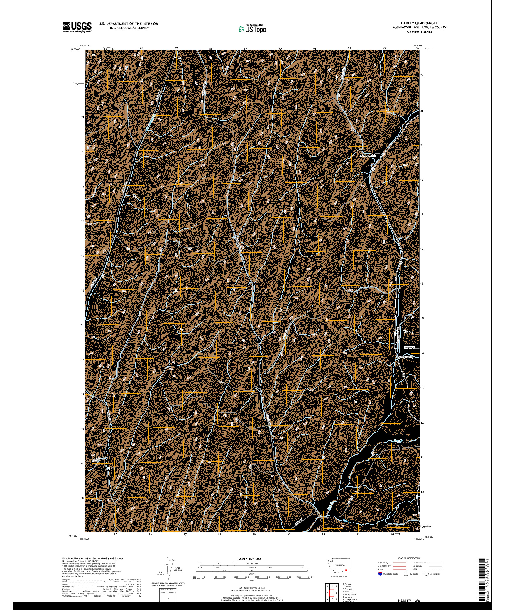 USGS US TOPO 7.5-MINUTE MAP FOR HADLEY, WA 2020