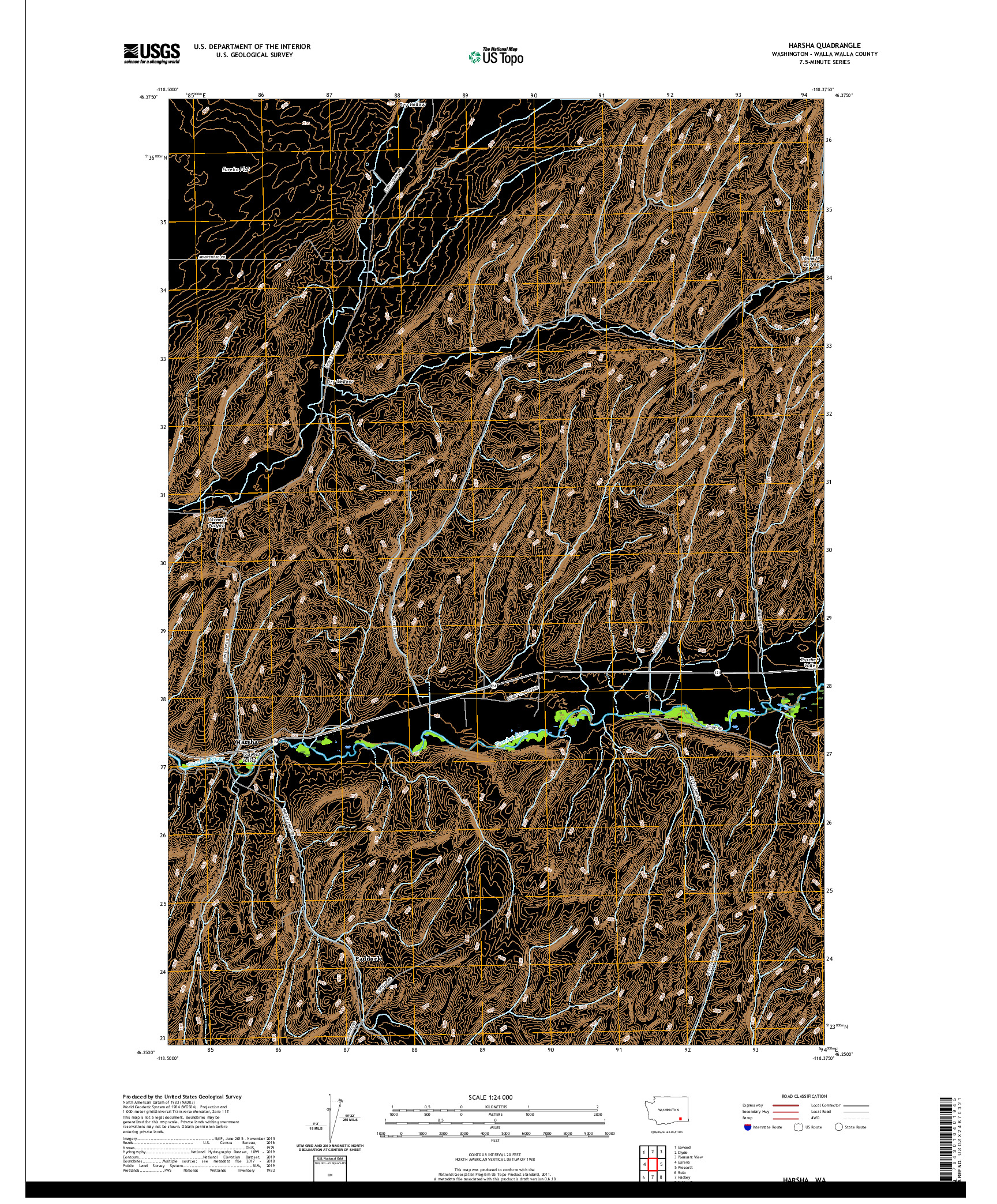 USGS US TOPO 7.5-MINUTE MAP FOR HARSHA, WA 2020