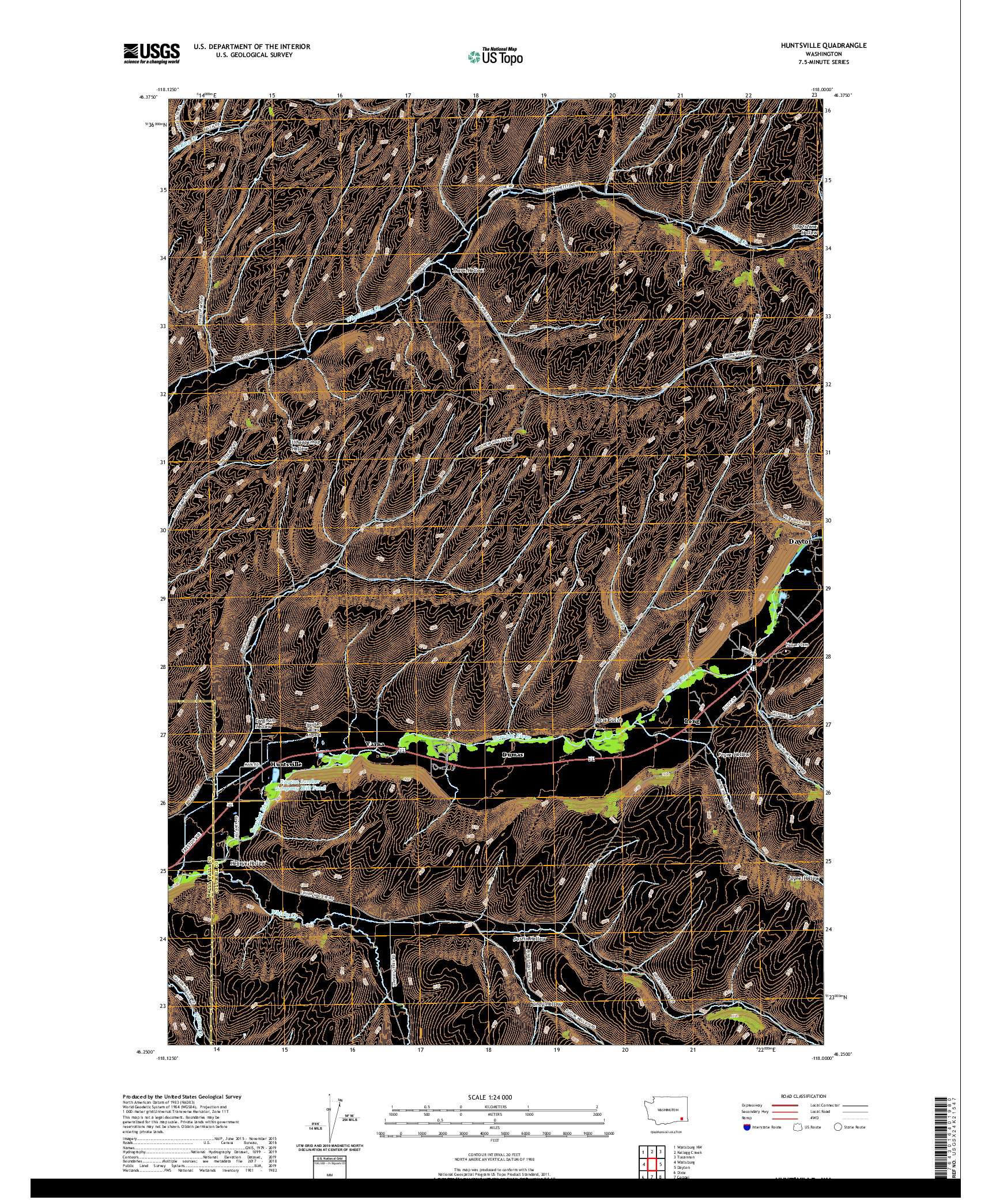 USGS US TOPO 7.5-MINUTE MAP FOR HUNTSVILLE, WA 2020