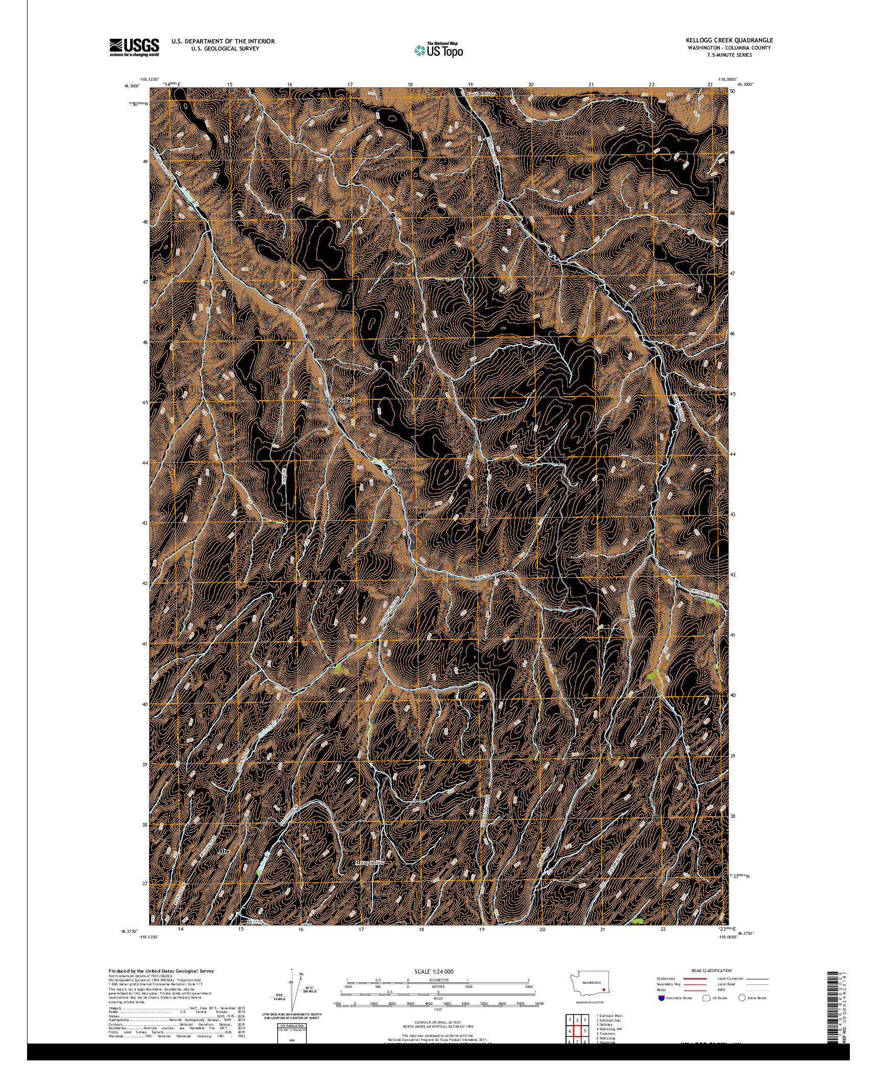 USGS US TOPO 7.5-MINUTE MAP FOR KELLOGG CREEK, WA 2020