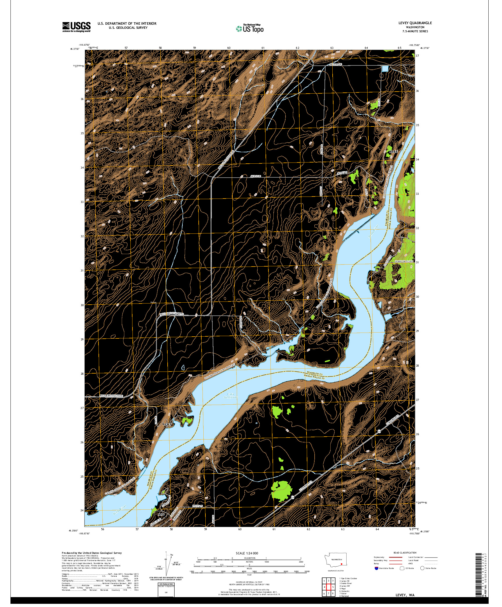 USGS US TOPO 7.5-MINUTE MAP FOR LEVEY, WA 2020
