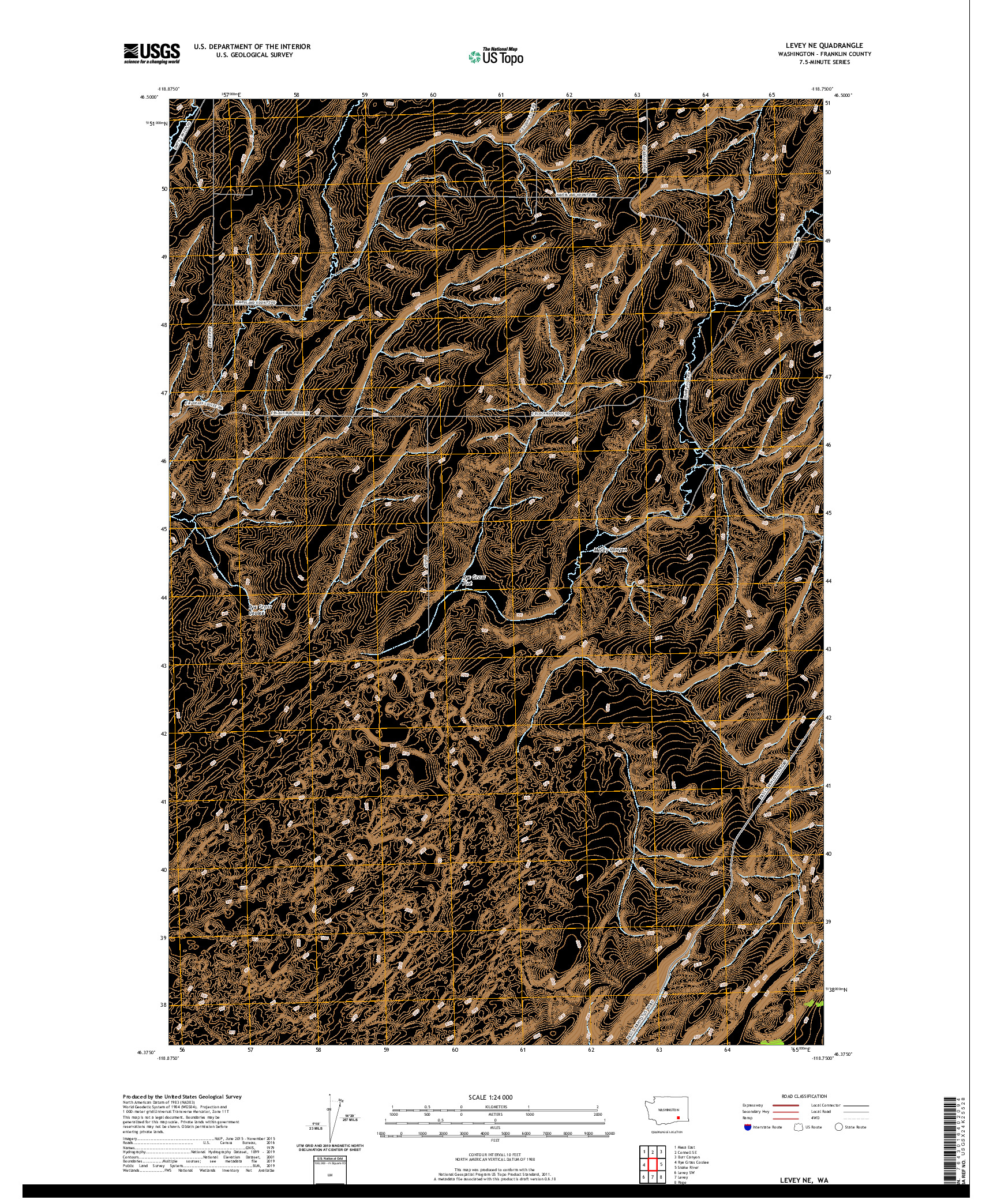 USGS US TOPO 7.5-MINUTE MAP FOR LEVEY NE, WA 2020