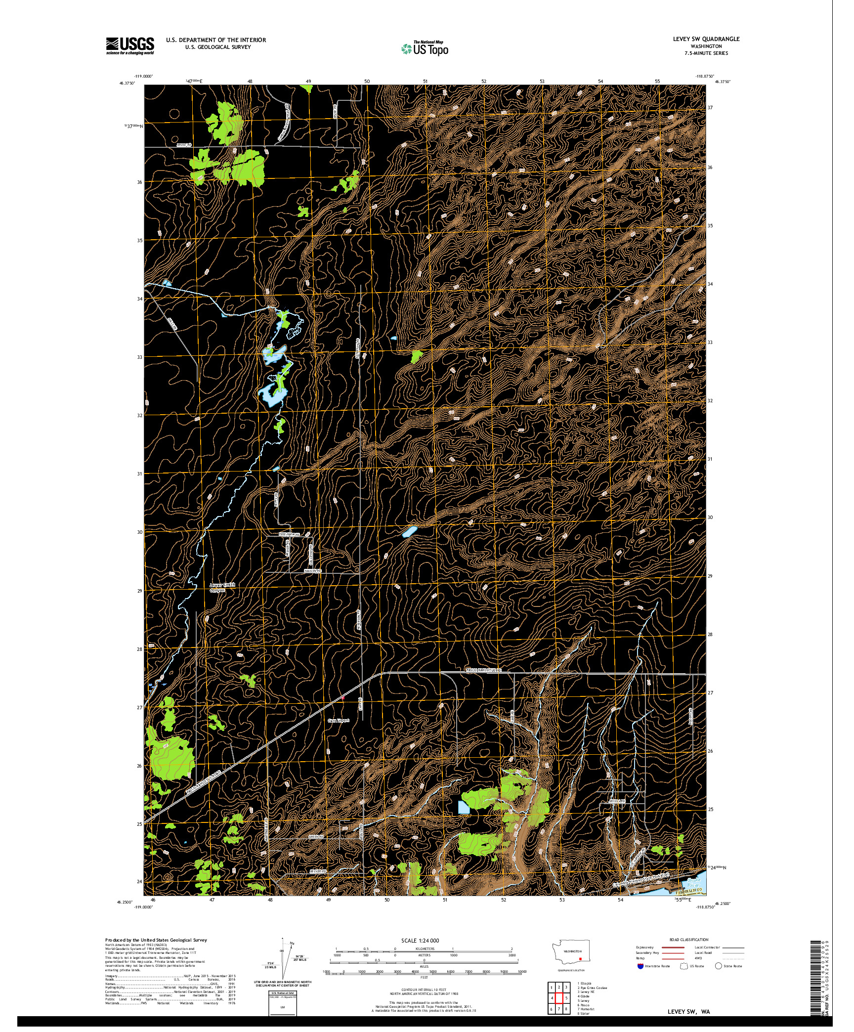 USGS US TOPO 7.5-MINUTE MAP FOR LEVEY SW, WA 2020