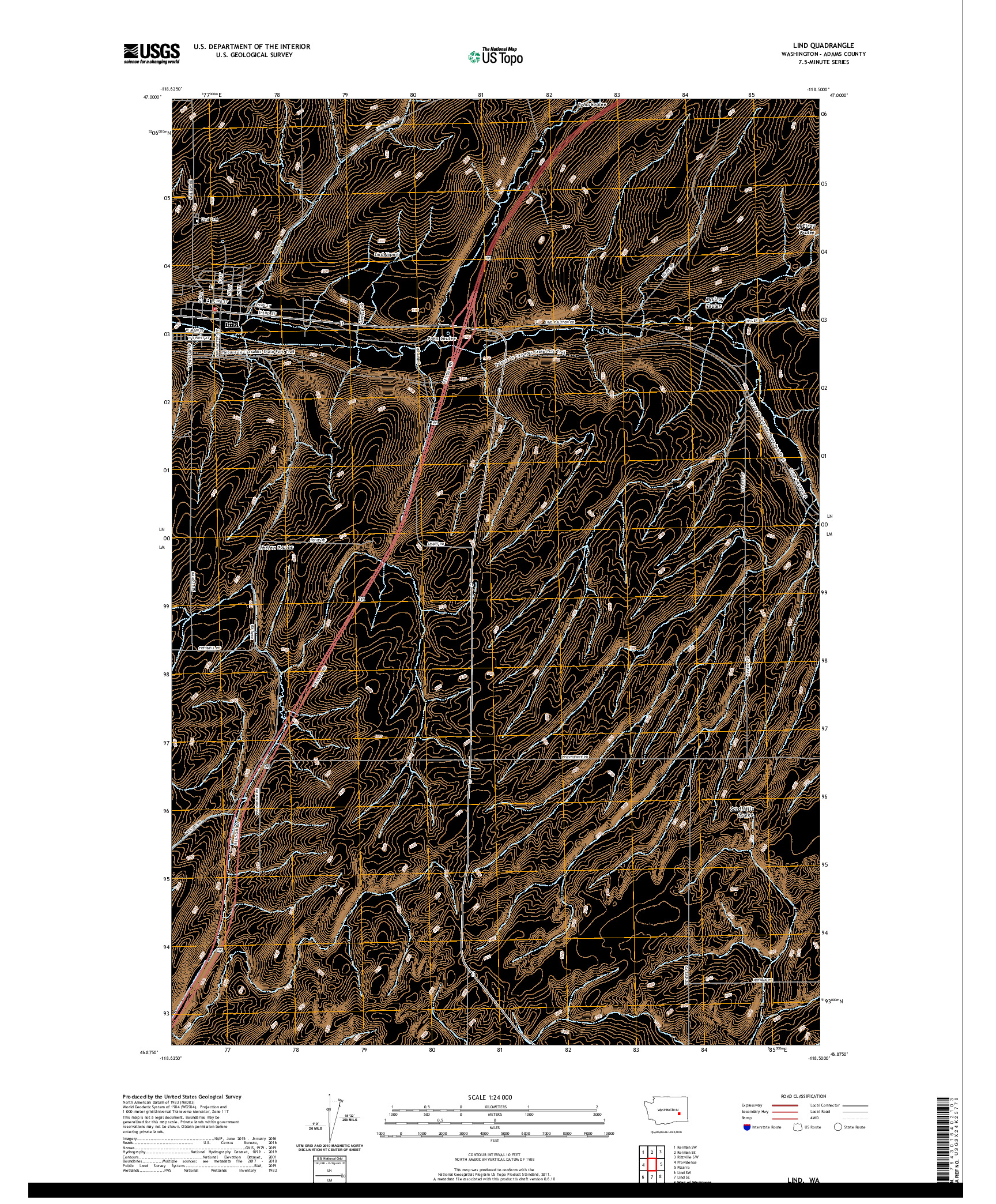 USGS US TOPO 7.5-MINUTE MAP FOR LIND, WA 2020