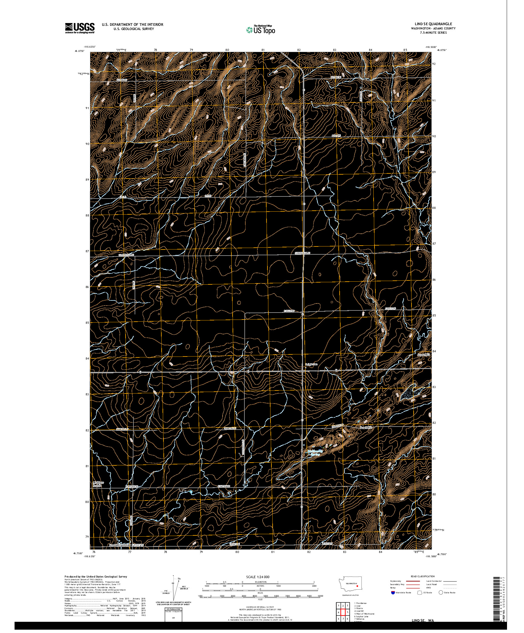 USGS US TOPO 7.5-MINUTE MAP FOR LIND SE, WA 2020