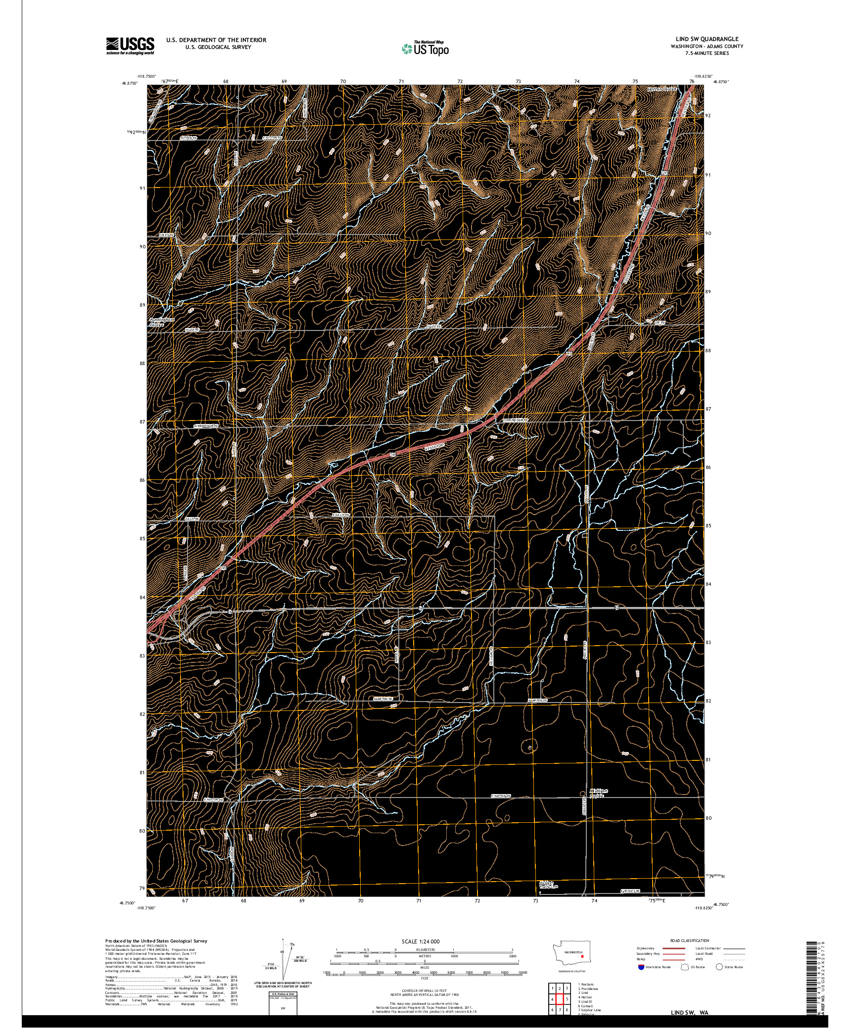 USGS US TOPO 7.5-MINUTE MAP FOR LIND SW, WA 2020