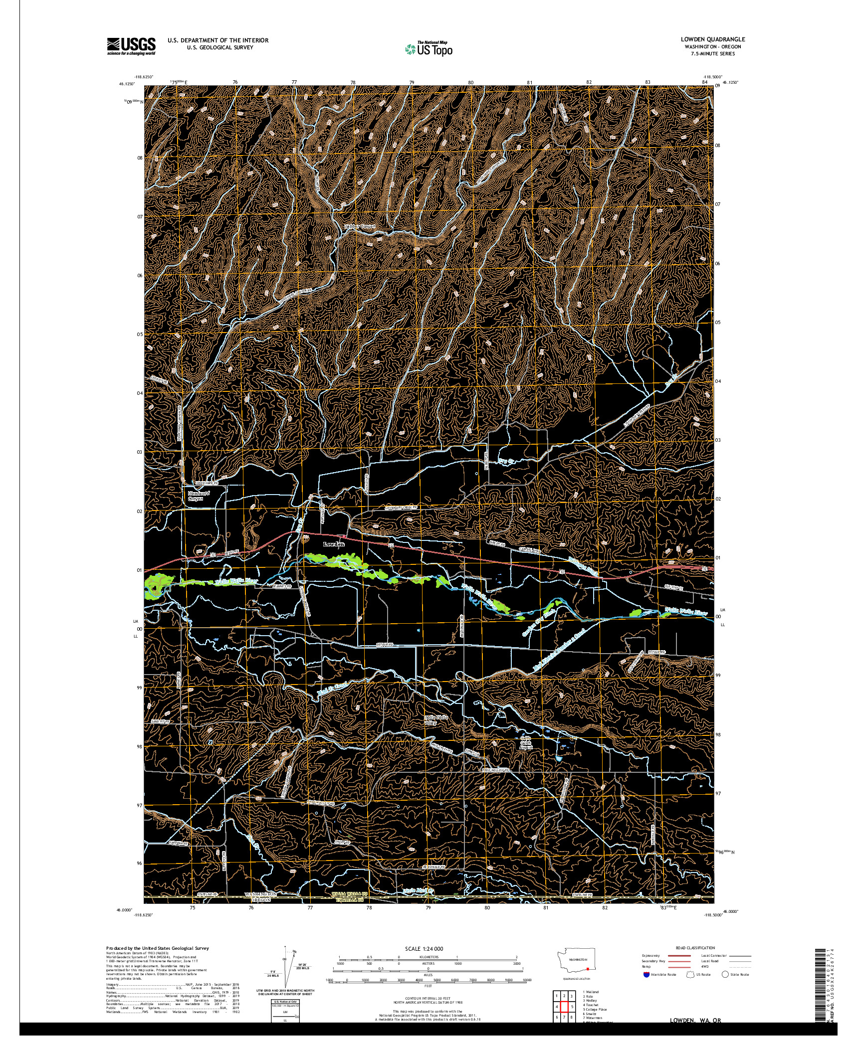 USGS US TOPO 7.5-MINUTE MAP FOR LOWDEN, WA,OR 2020