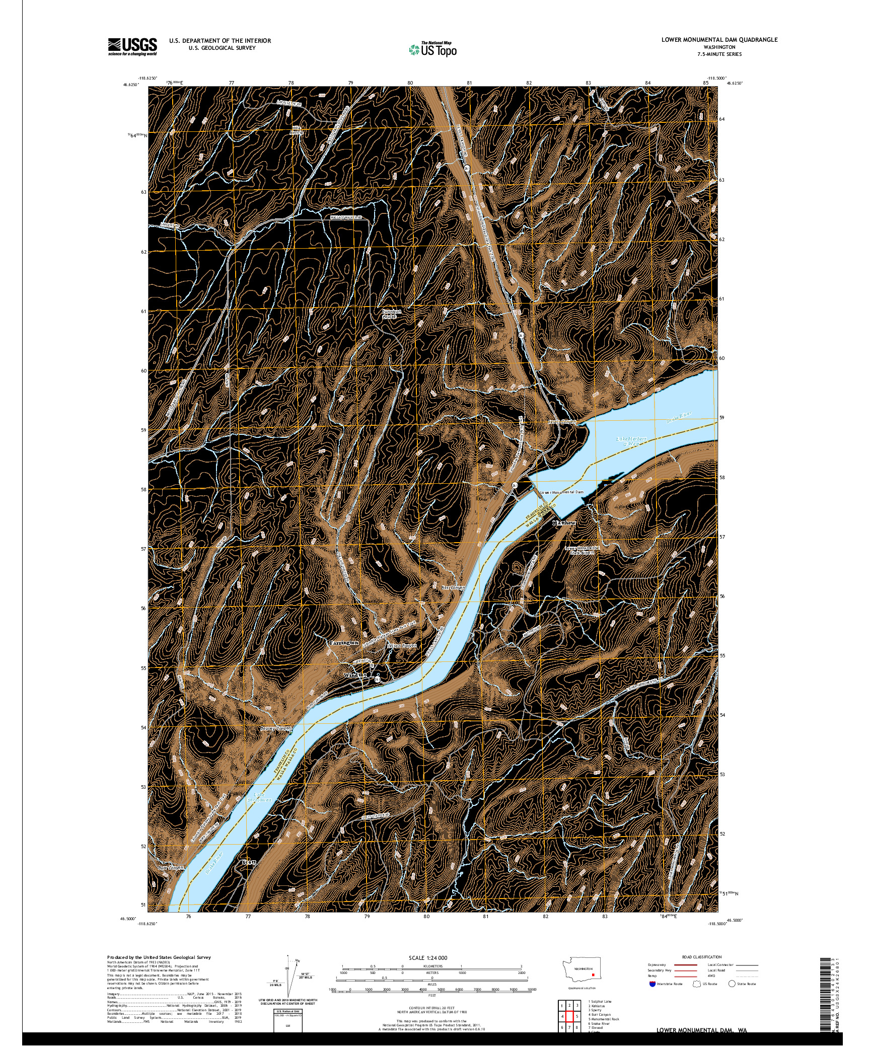 USGS US TOPO 7.5-MINUTE MAP FOR LOWER MONUMENTAL DAM, WA 2020