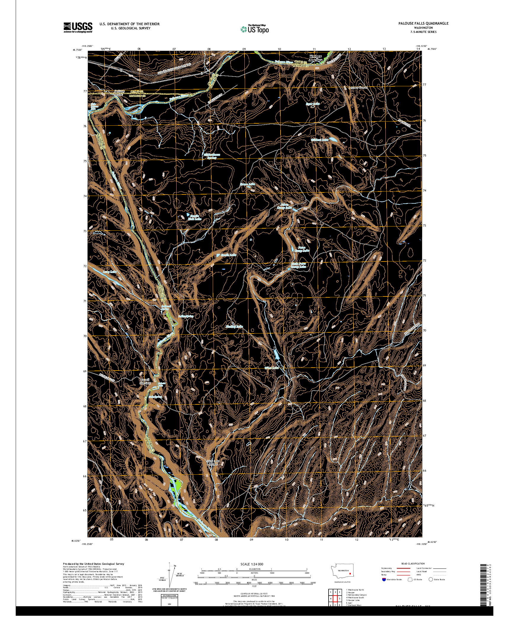 USGS US TOPO 7.5-MINUTE MAP FOR PALOUSE FALLS, WA 2020