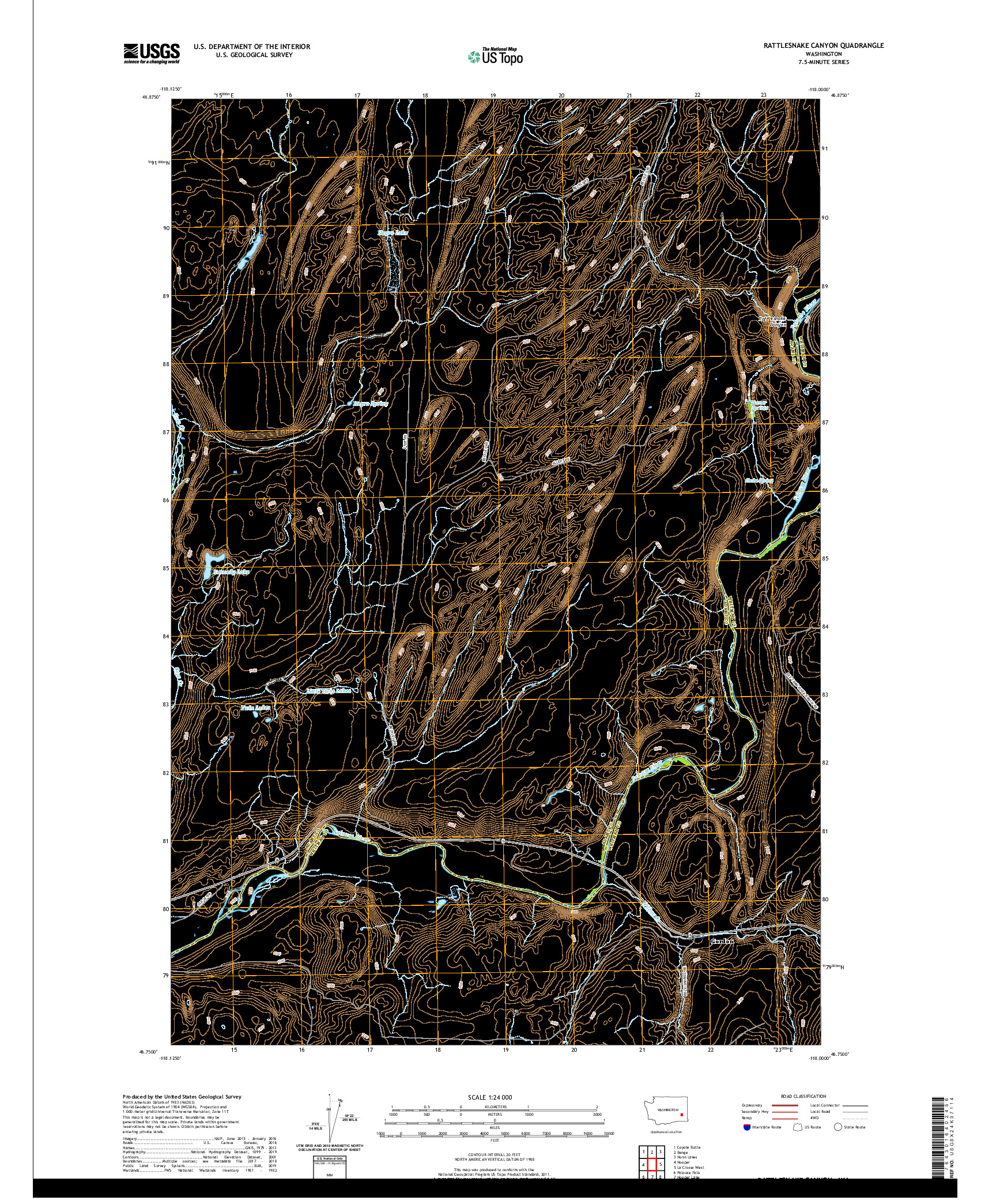 USGS US TOPO 7.5-MINUTE MAP FOR RATTLESNAKE CANYON, WA 2020