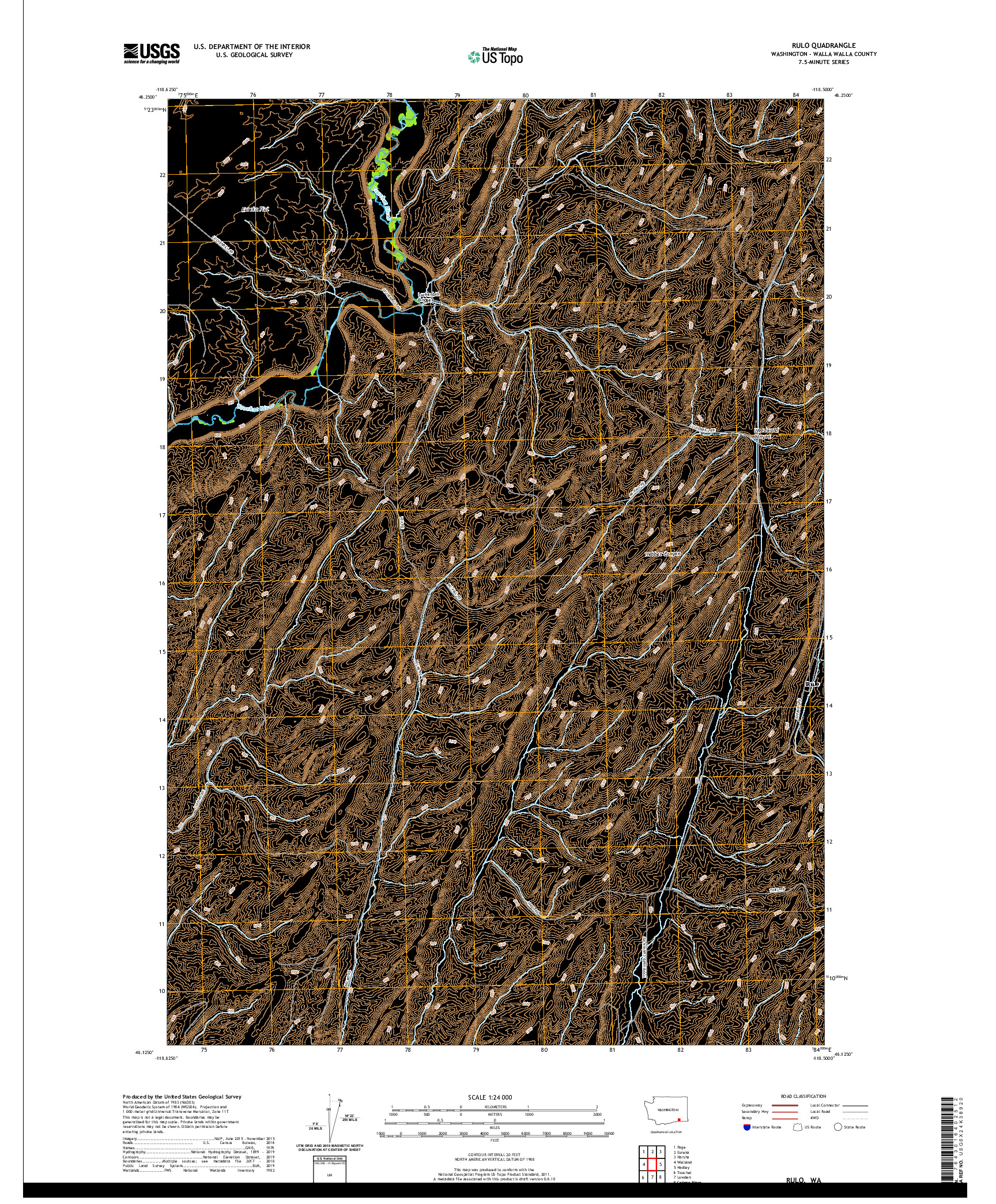 USGS US TOPO 7.5-MINUTE MAP FOR RULO, WA 2020