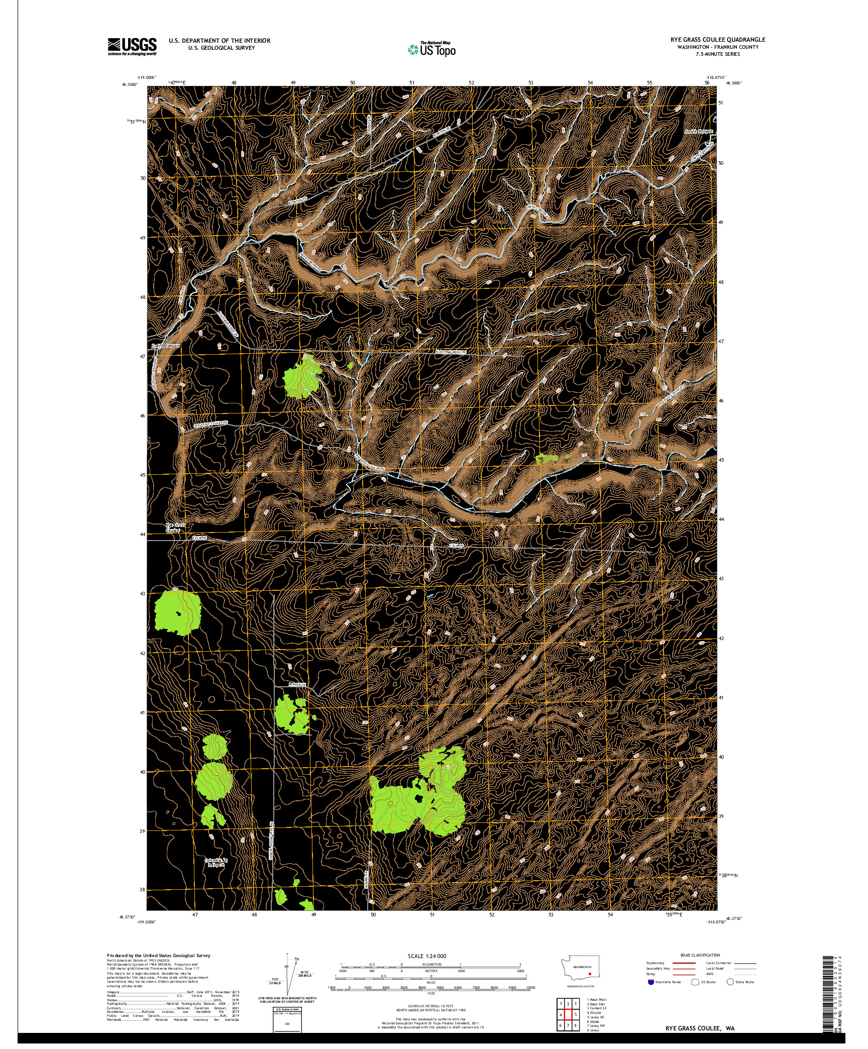 USGS US TOPO 7.5-MINUTE MAP FOR RYE GRASS COULEE, WA 2020