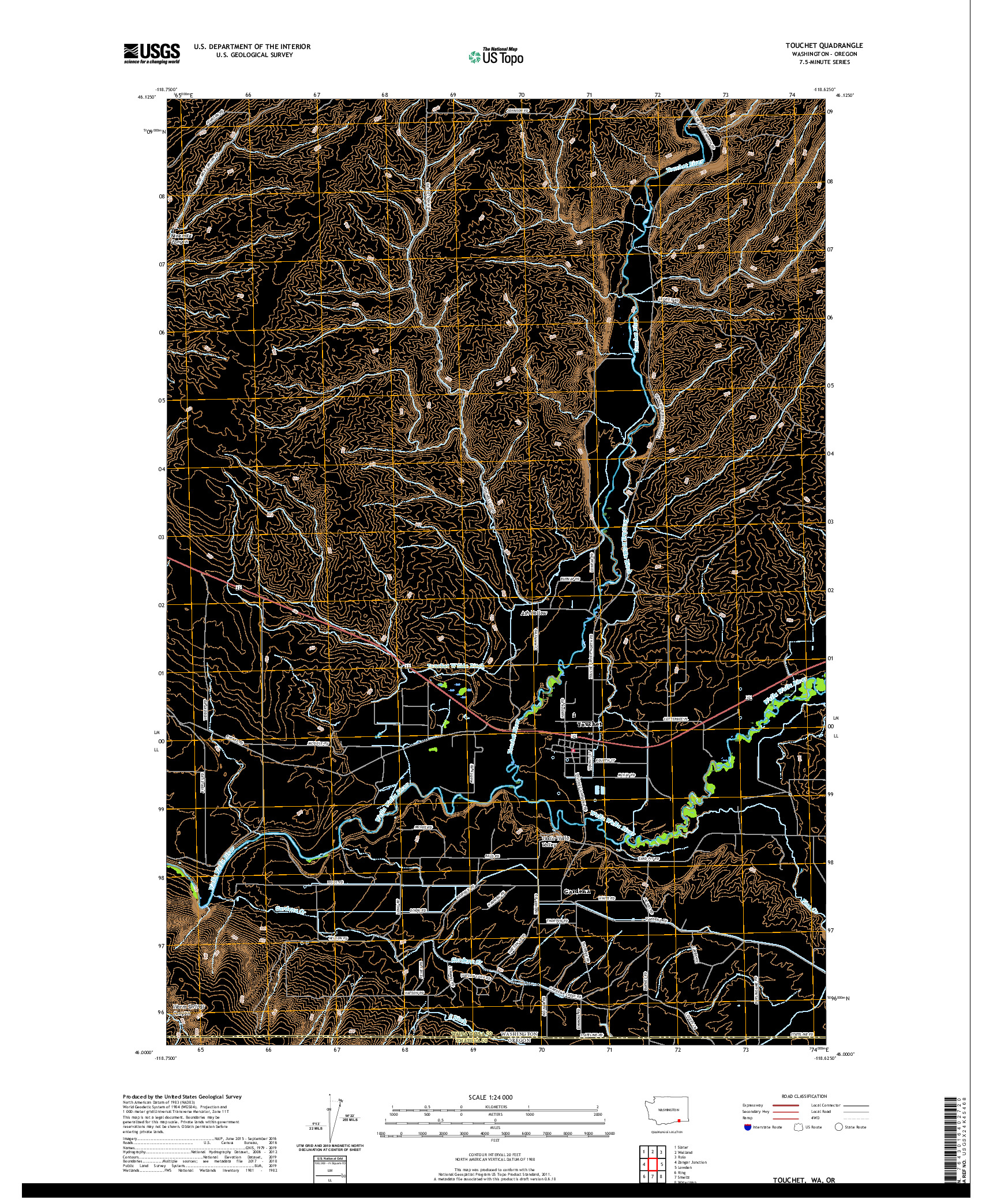 USGS US TOPO 7.5-MINUTE MAP FOR TOUCHET, WA,OR 2020