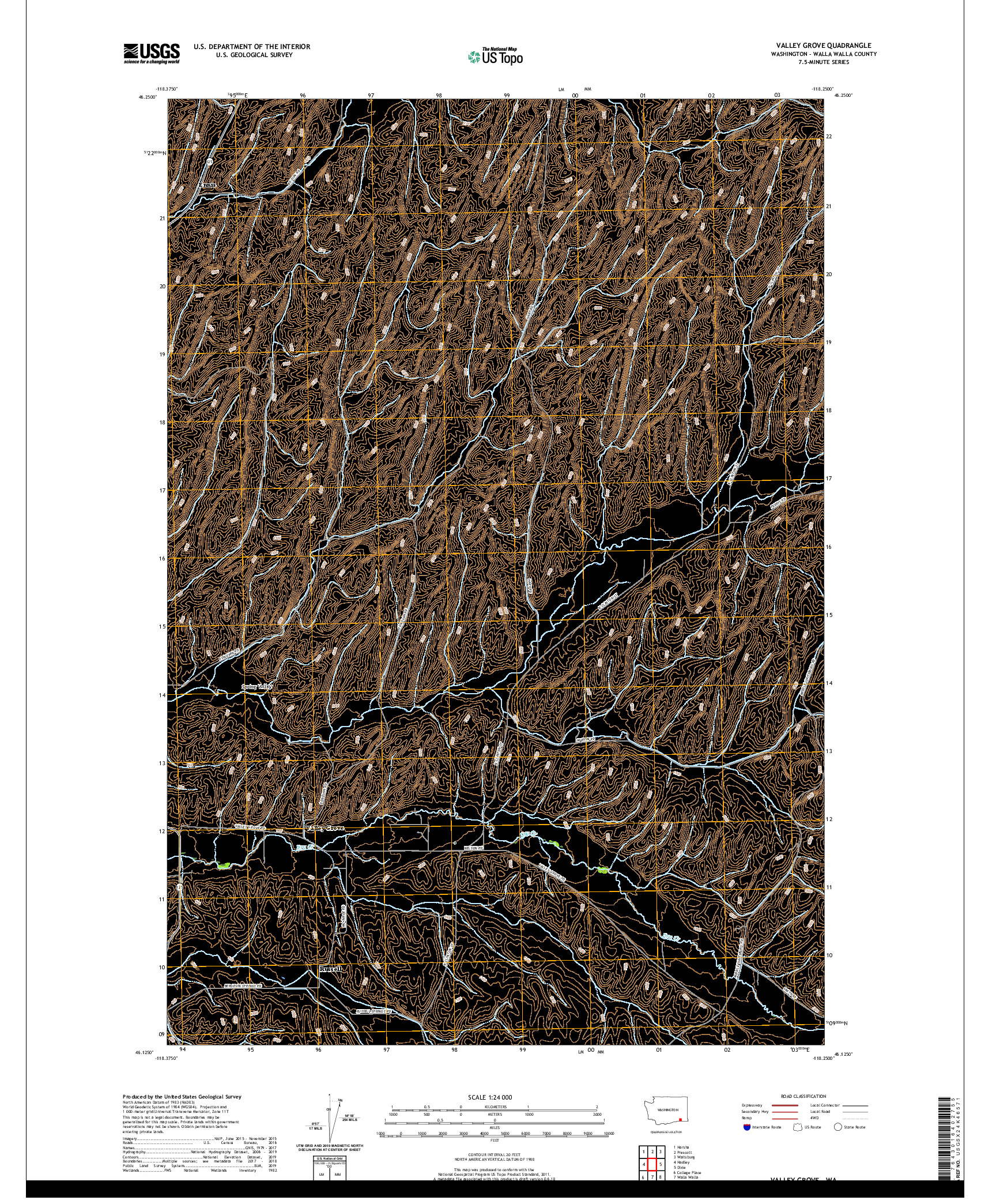 USGS US TOPO 7.5-MINUTE MAP FOR VALLEY GROVE, WA 2020