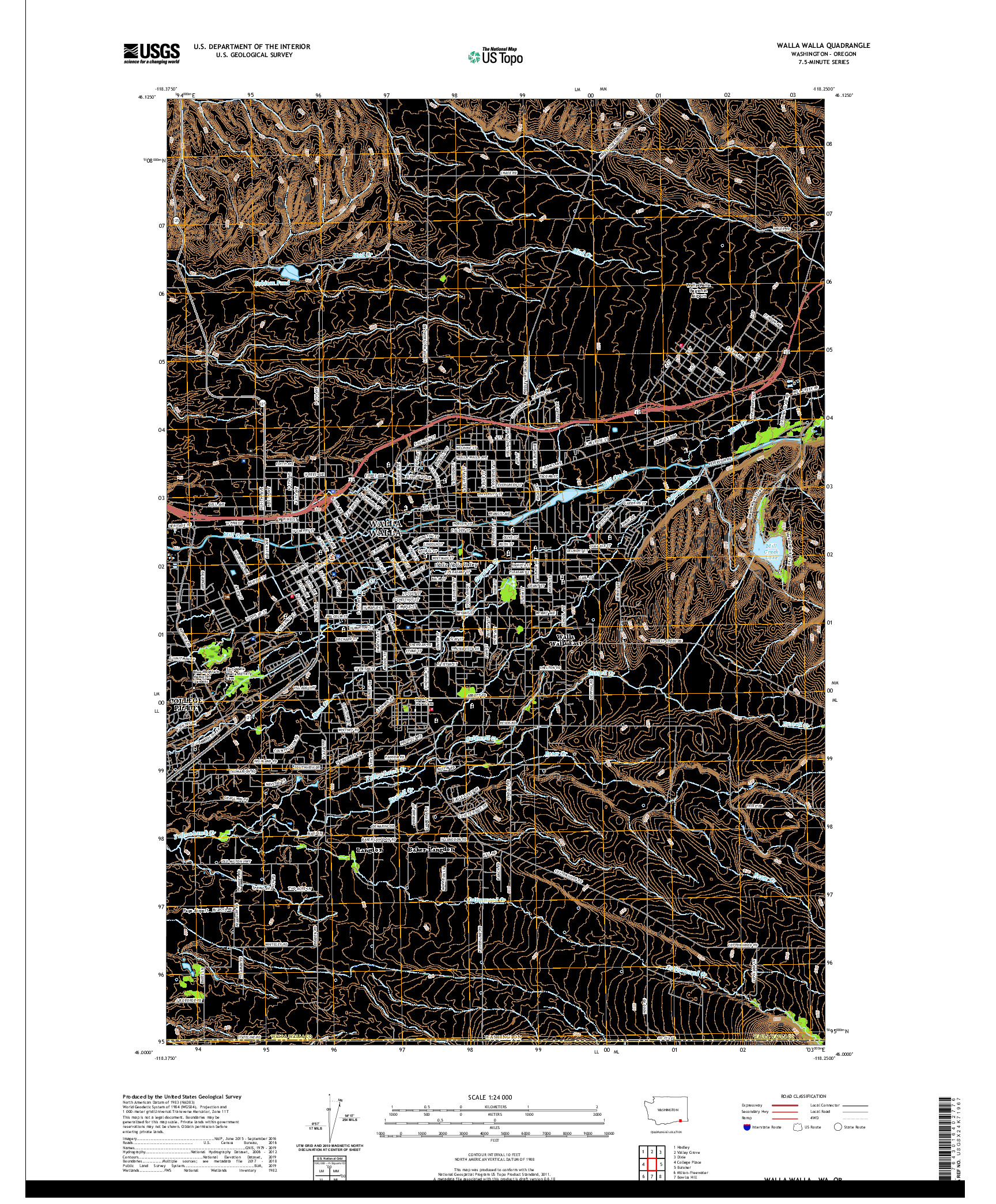 USGS US TOPO 7.5-MINUTE MAP FOR WALLA WALLA, WA,OR 2020