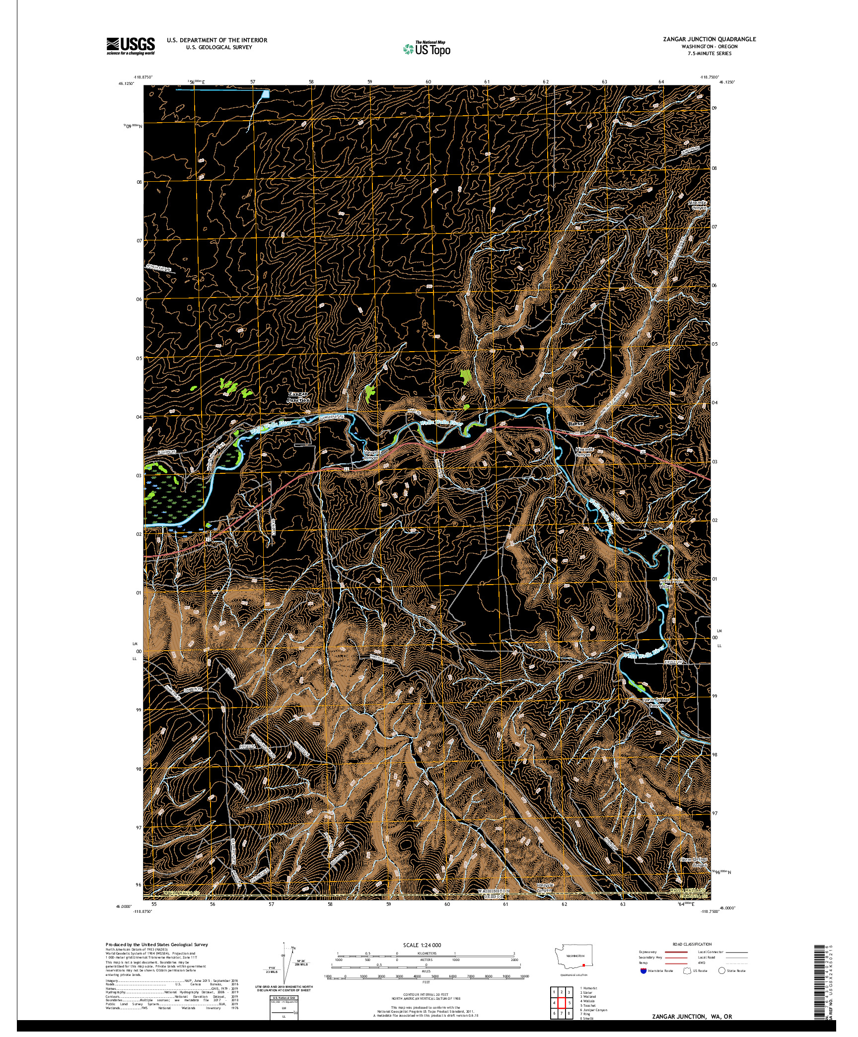 USGS US TOPO 7.5-MINUTE MAP FOR ZANGAR JUNCTION, WA,OR 2020