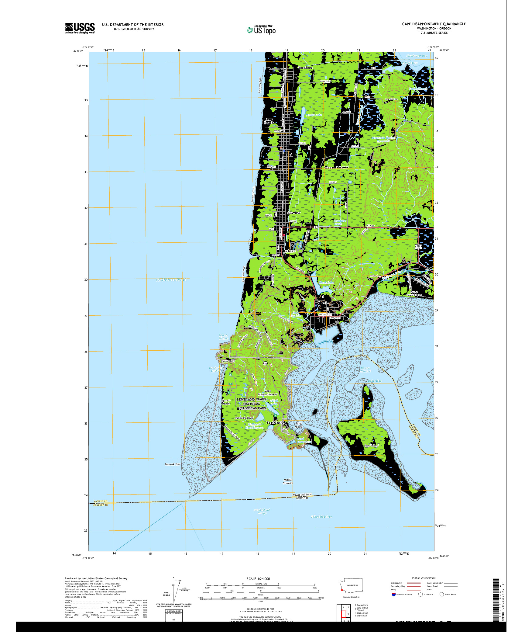 USGS US TOPO 7.5-MINUTE MAP FOR CAPE DISAPPOINTMENT, WA,OR 2020