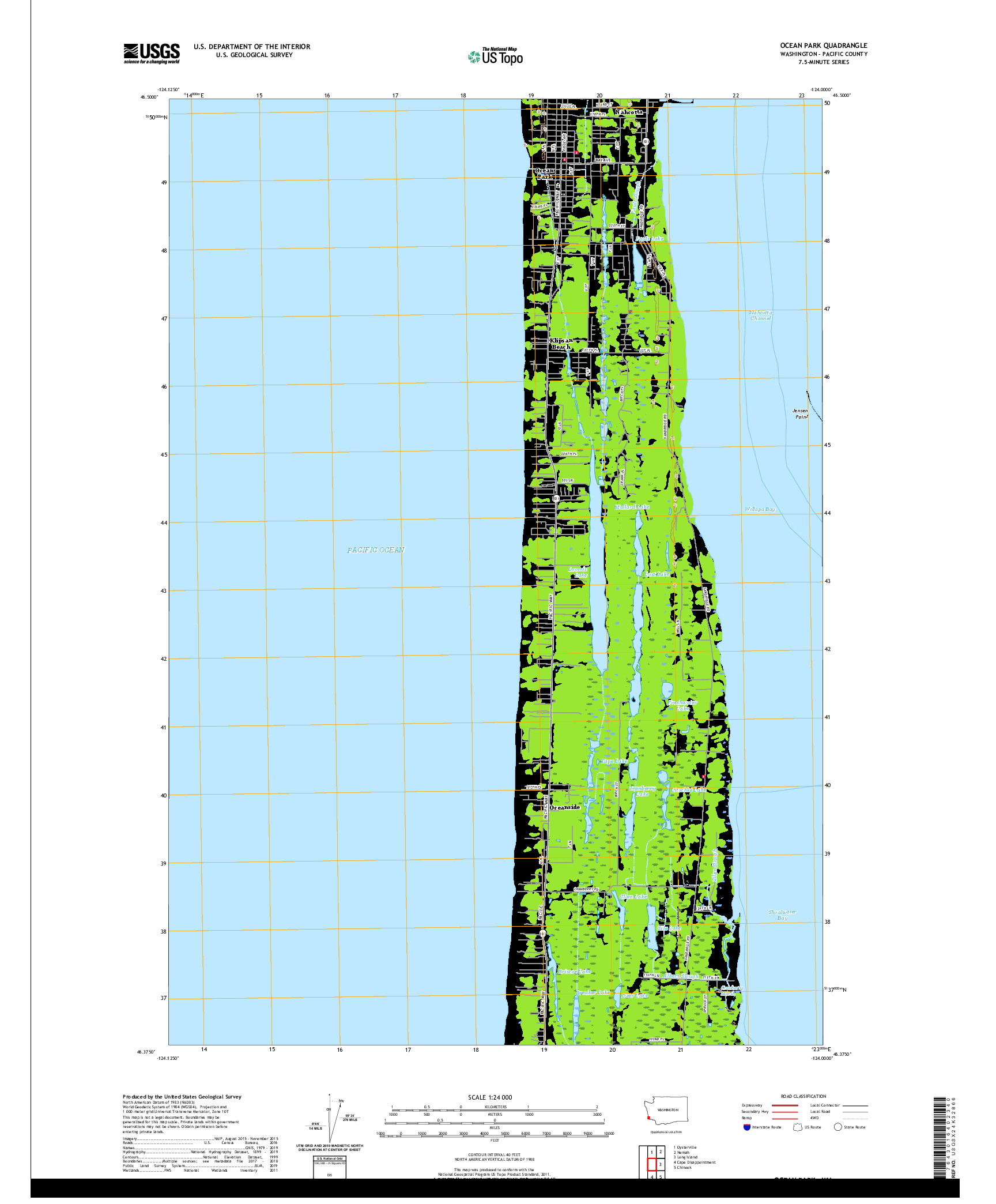 USGS US TOPO 7.5-MINUTE MAP FOR OCEAN PARK, WA 2020