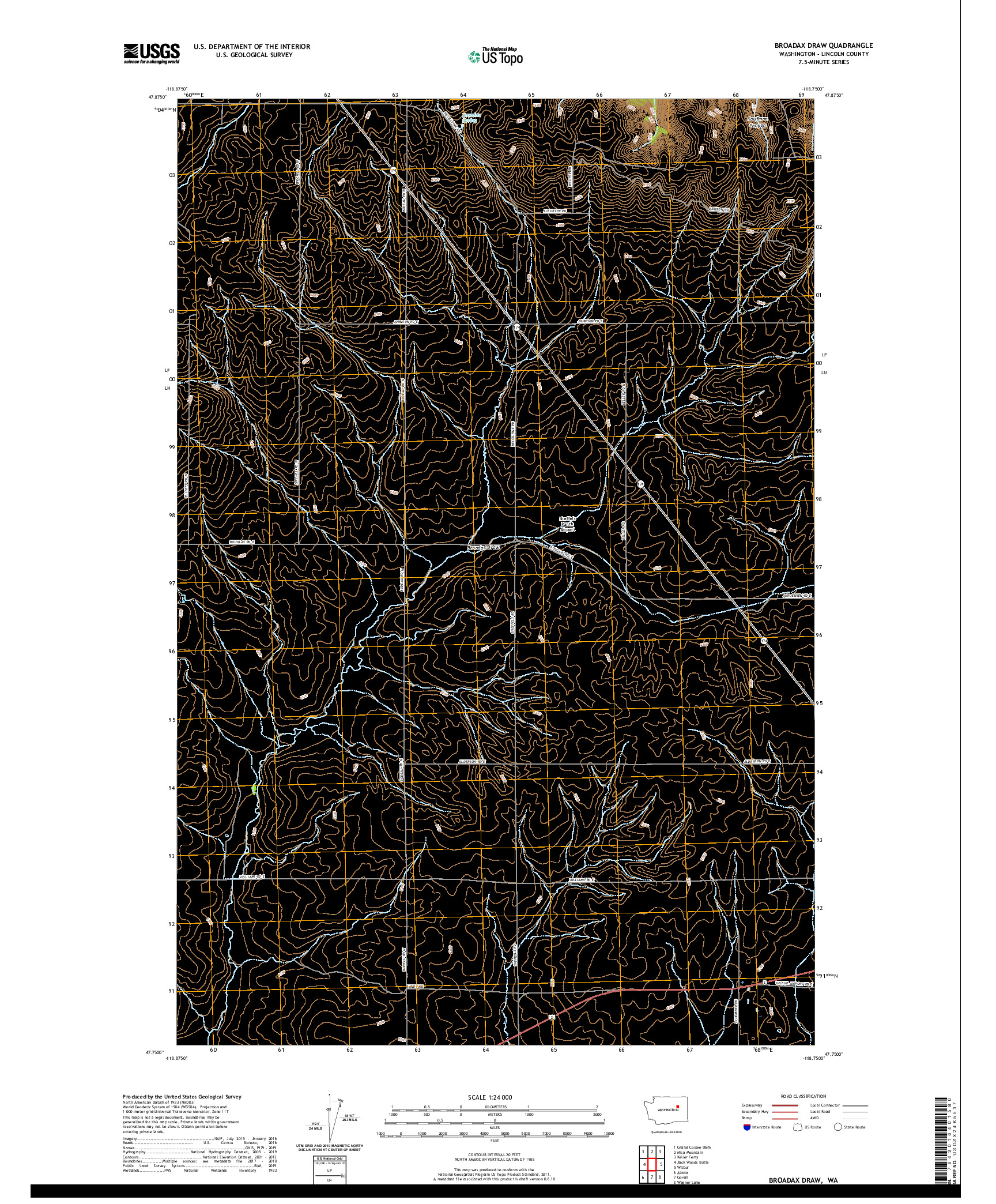 USGS US TOPO 7.5-MINUTE MAP FOR BROADAX DRAW, WA 2020