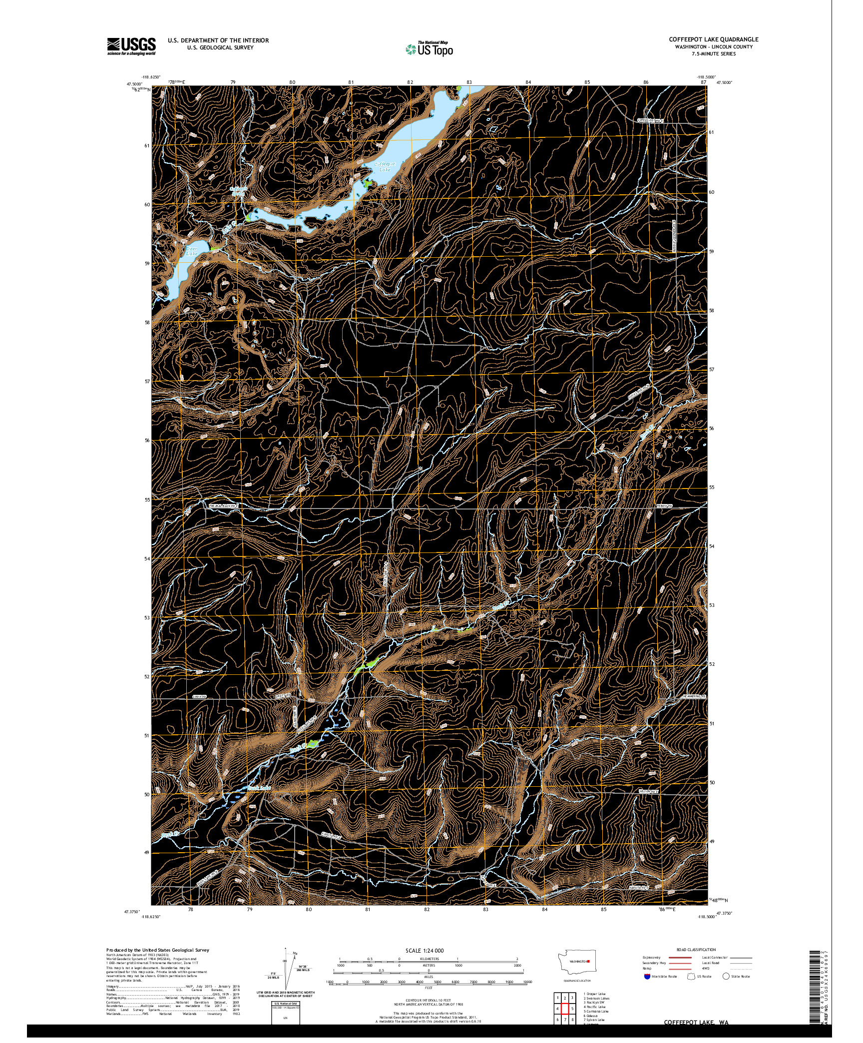 USGS US TOPO 7.5-MINUTE MAP FOR COFFEEPOT LAKE, WA 2020