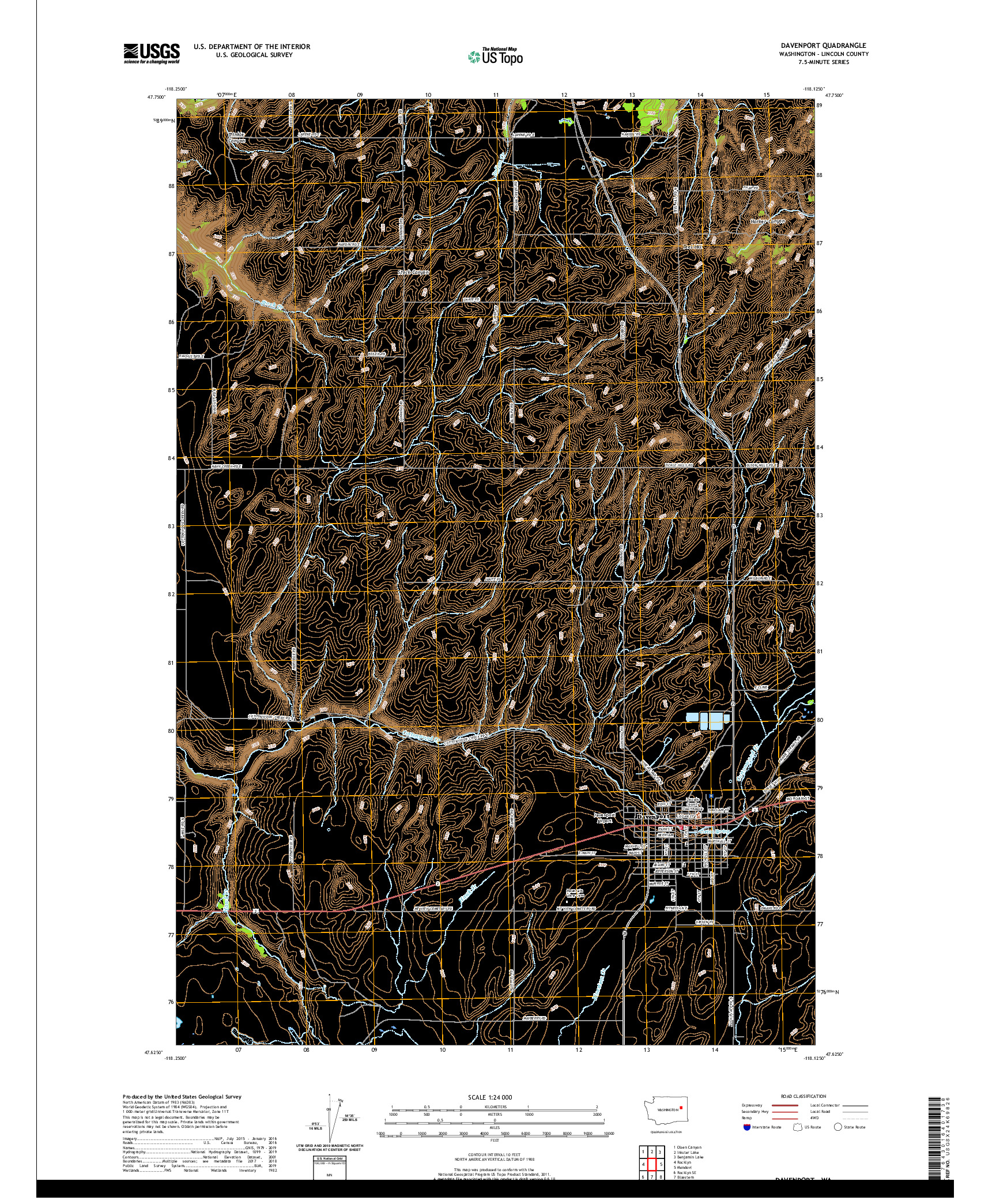 USGS US TOPO 7.5-MINUTE MAP FOR DAVENPORT, WA 2020