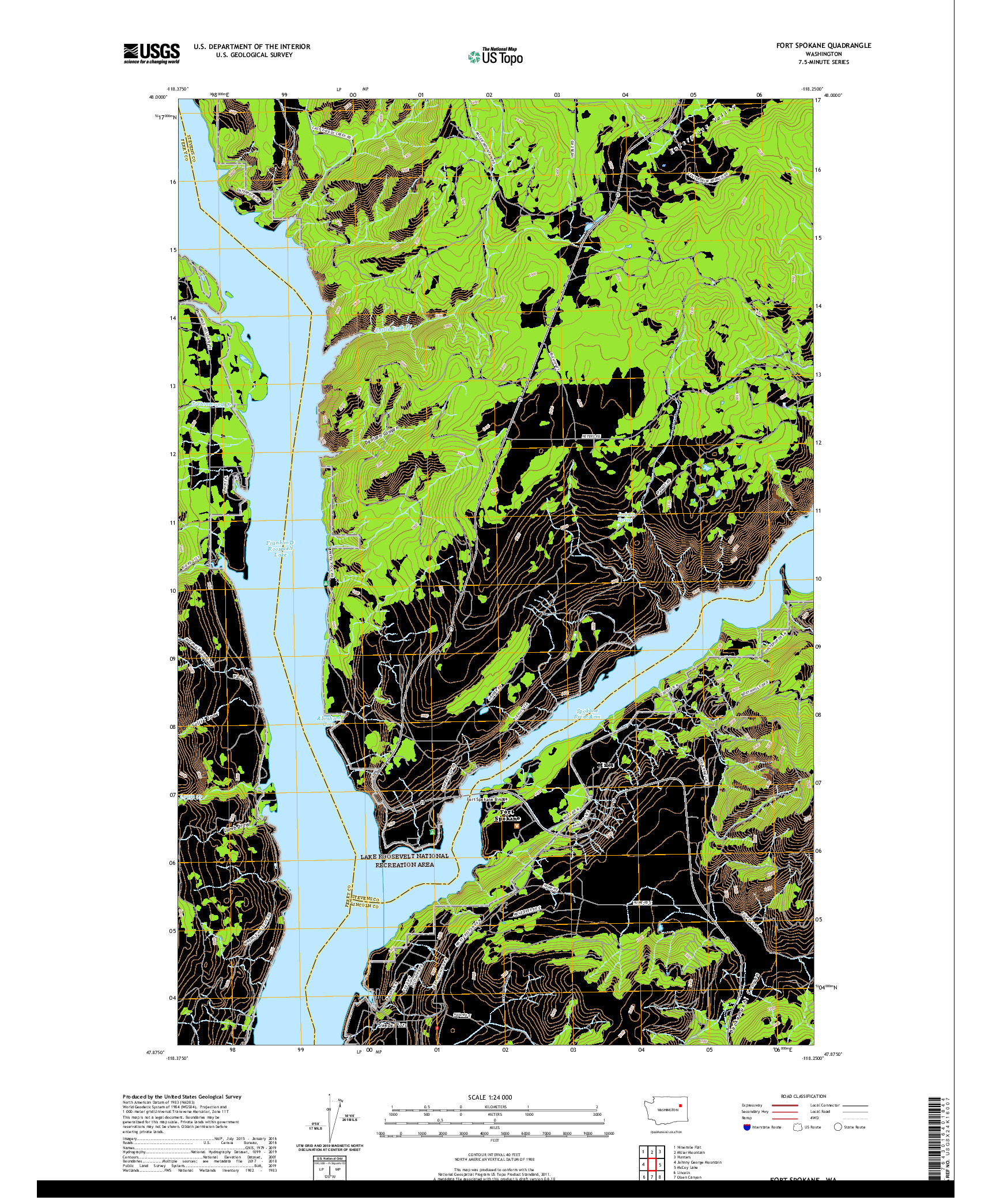 USGS US TOPO 7.5-MINUTE MAP FOR FORT SPOKANE, WA 2020