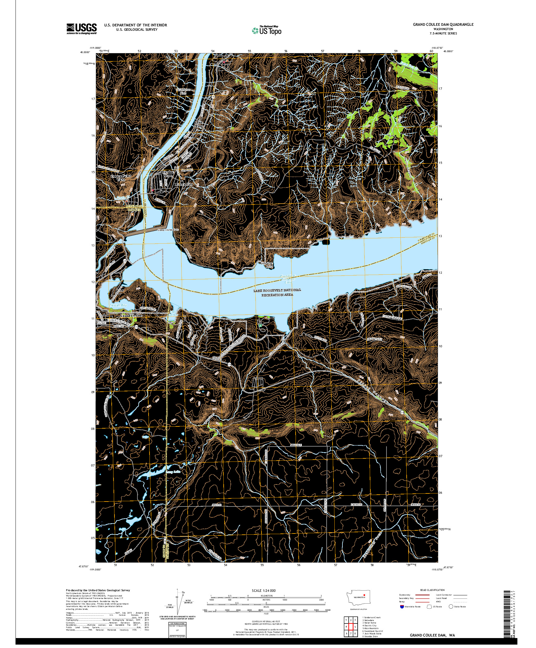 USGS US TOPO 7.5-MINUTE MAP FOR GRAND COULEE DAM, WA 2020